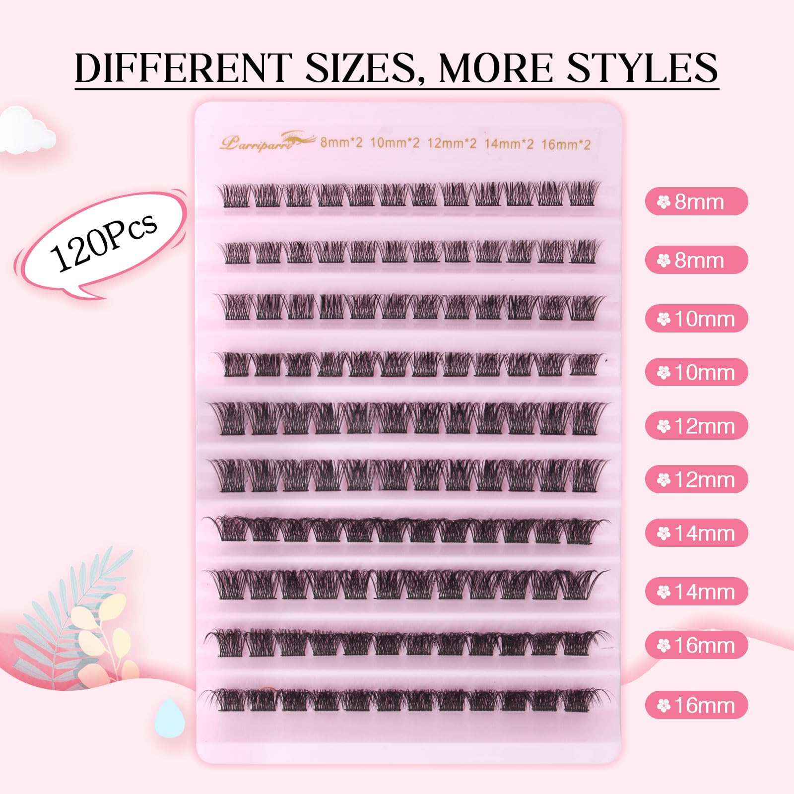 Parriparri Cluster Lashes DIY Individual Eyelashes 120Pcs Individual Lashes Volume False Eyelashes Extensions Wispy Lashes Fluffy Cluster DIY at Home (8-16MM MIX) - Image 2