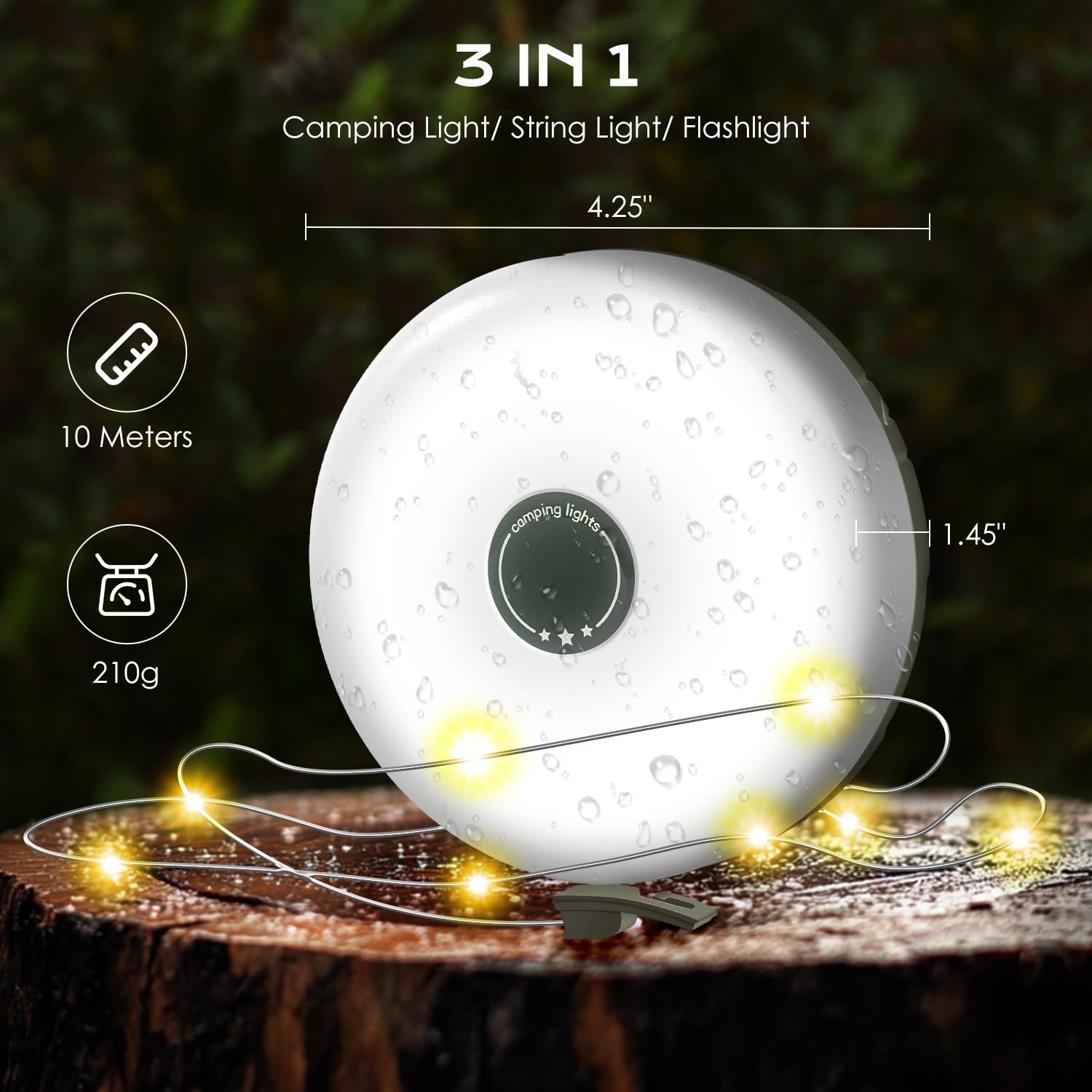 Catena Luminosa Esterno da Campeggio 10m, LED Luci di Natale da Esterno IP44 Impermeabile, 8 Modalità, per Natale, Giardino, Patio, Festa, Campeggio