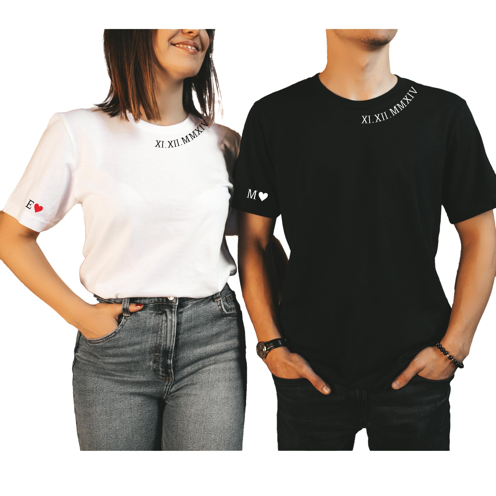 coreusPersonalized Couple Shirts Matching Couple T-Shirts Custom Roman Numeral Shirt Anniversary Wedding Date Initial Tees for Valentines Day