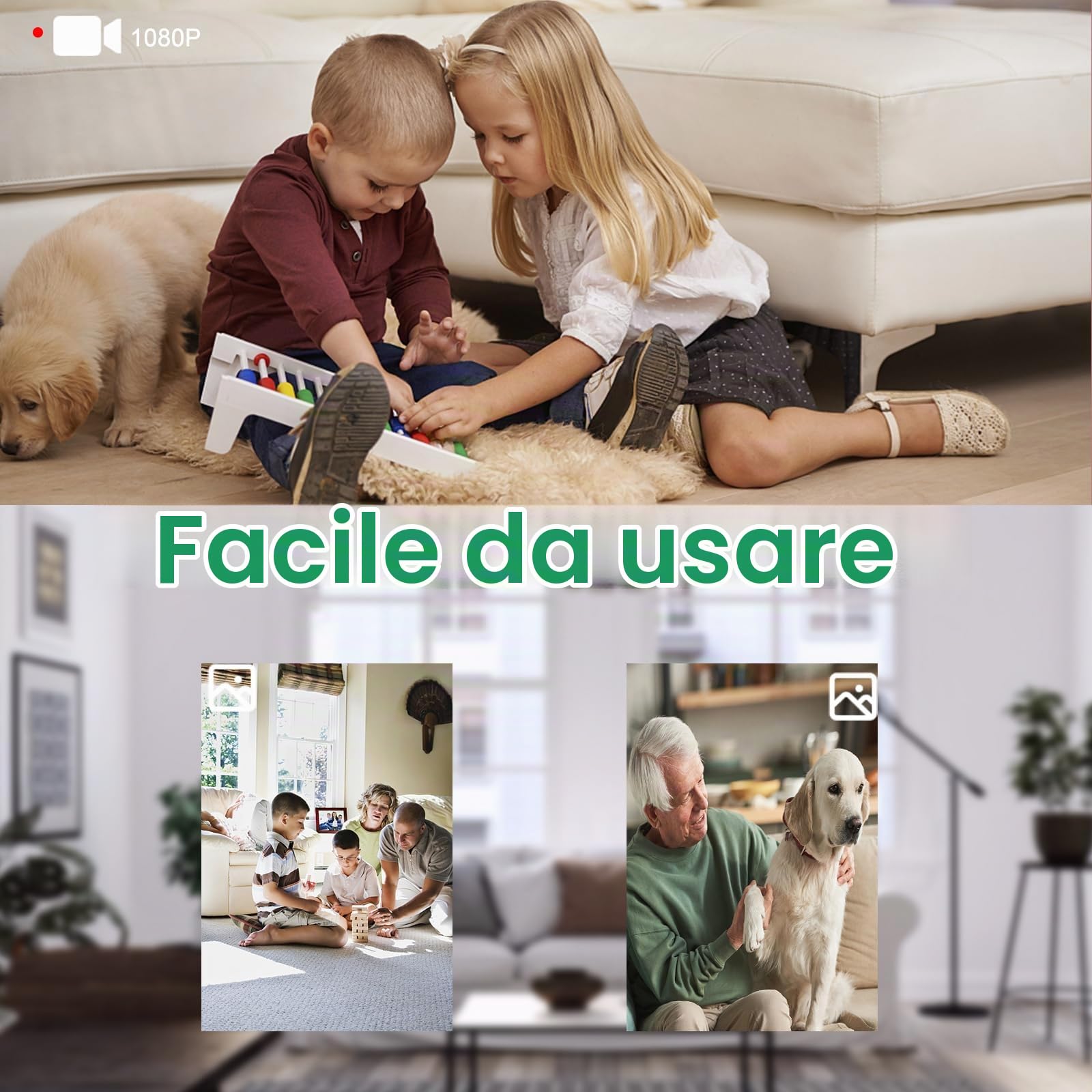 Telecamere di sorveglianza, Mini telecamera HD 1080P con caricatore USB, Videoregistratore, Registrazione continua e rilevamento del movimento, Funzione di carica USB, Telecamera di sorveglianza per