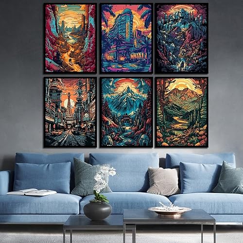 Miniatura 3 de CYNART Paquete de 6 kits de pintura por números para adultos, atracciones estadounidenses, viajes por ciudad, kit de pintura acrílica por números,