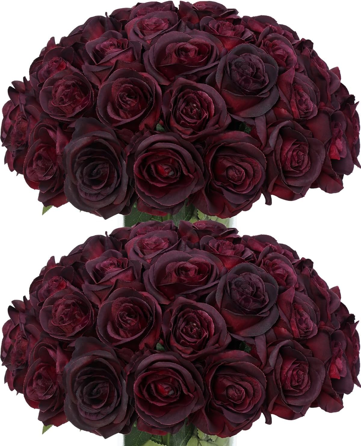 DuHouse 50Pcs Artificial Roses Realistic Silk Fake Roses Bulk with Stems for Wedding Centerpieces, Home Decor & Floral Arrangement Flowers Bouquet(Black&Red)
