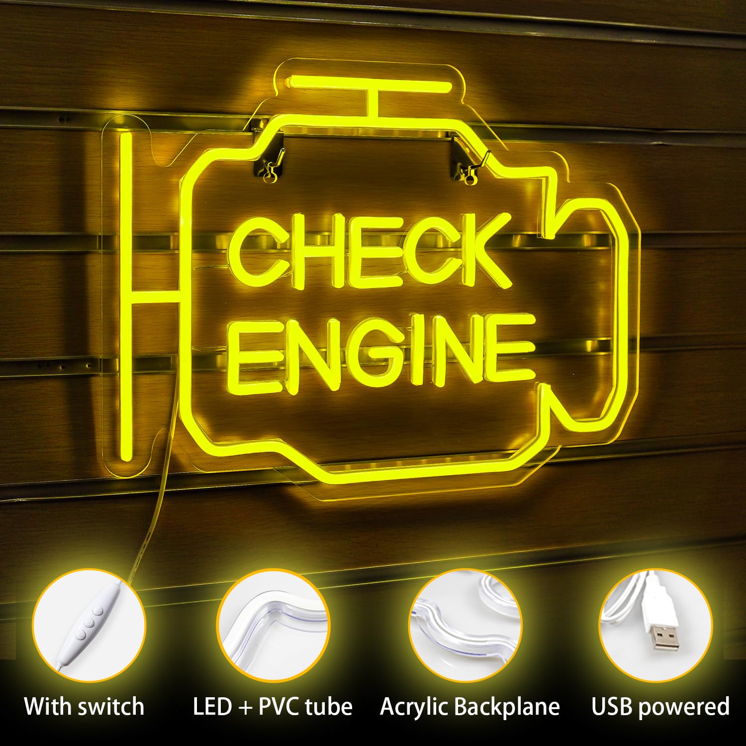 Horseneon Insegna al neon del motore di controllo Insegne a LED per garage Insegne luminose per officina di riparazione auto Insegna al neon gialla per officina di riparazione garage a parete