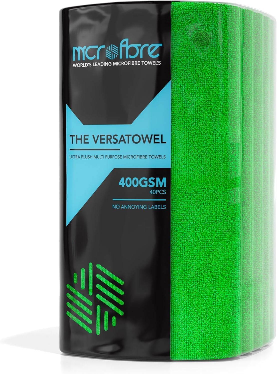 Mcrofbre Green Multi-Purpose Plush Microfibre Towel - 40 Towels, 400Gsm | 40X40cm By Versatowel Edgeless™