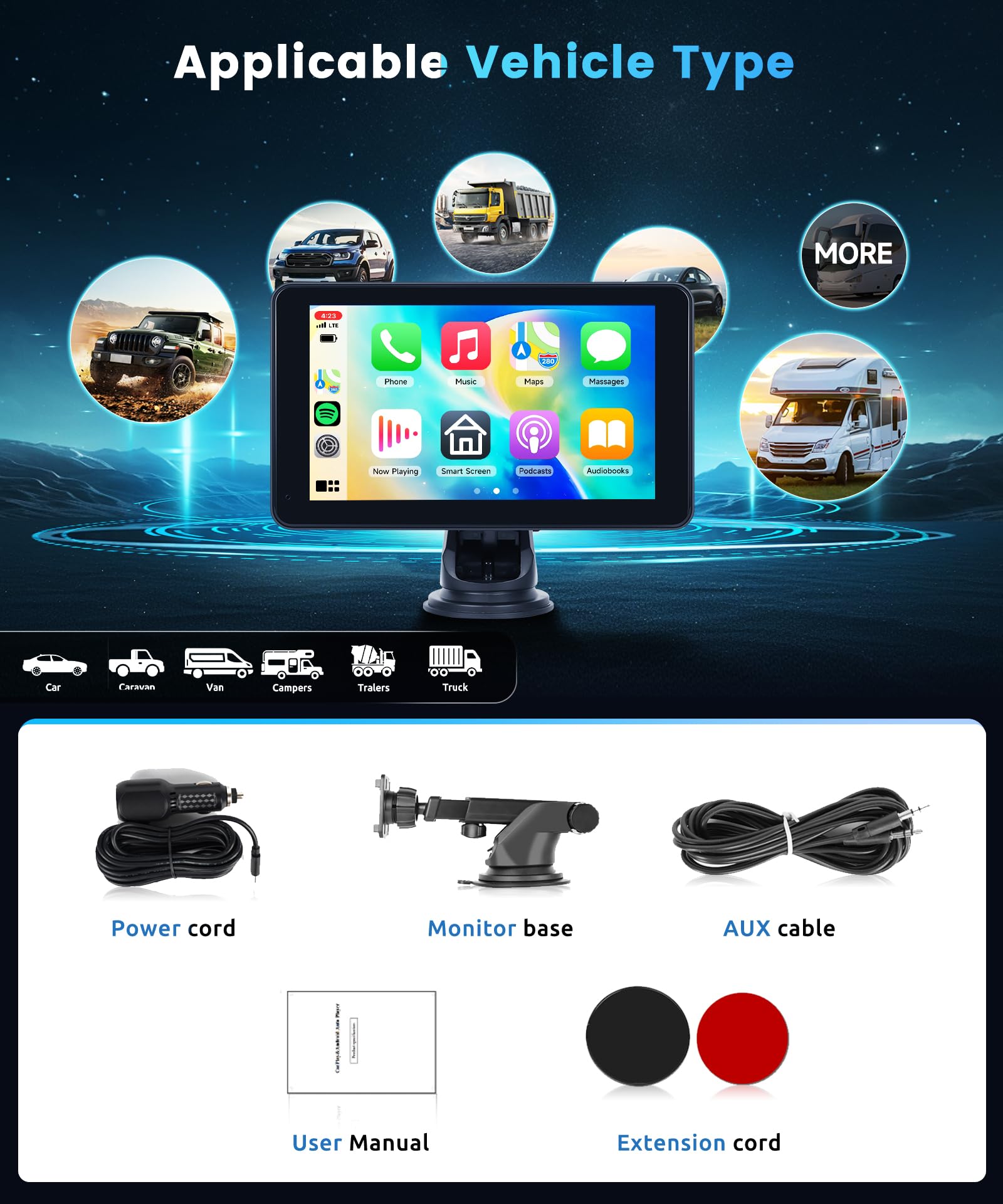 17,8 cm (7 Zoll) kabelloses CarPlay Android Auto Unterstützung Bluetooth Airplay für Autos Wireless CarPlay Android Auto Portable Carplay Bildschirm
