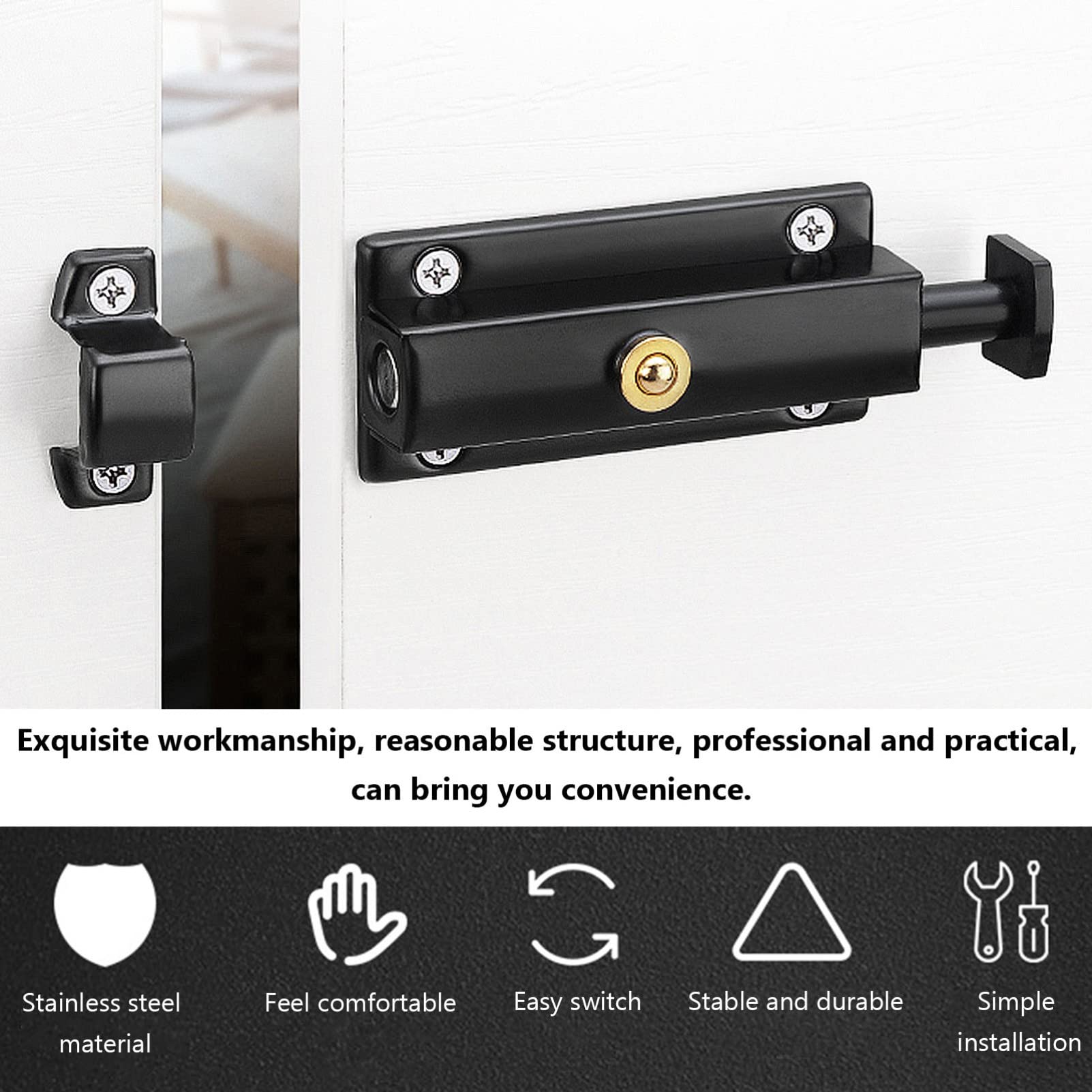 jojofuny 6pièces Loquet à Ressort Inoxydable Verrou De Porte Coulissant Système De Sécurité Pratique Avec Vis Finition Mat