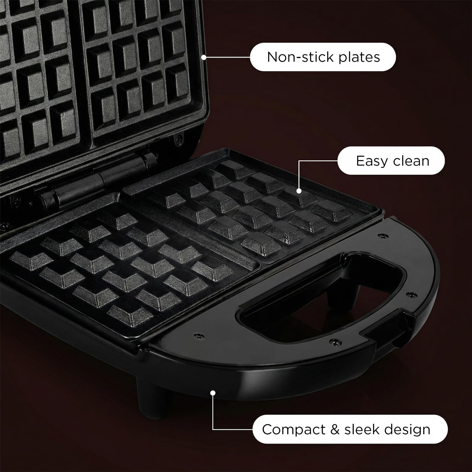 Glen Electric Waffle Maker for Home 750W | Cool Touch Waffle Maker with Non-Stick Coating Plates | Thermostat Control | Compact Vertical Storage | Black (3024WMBL) 4