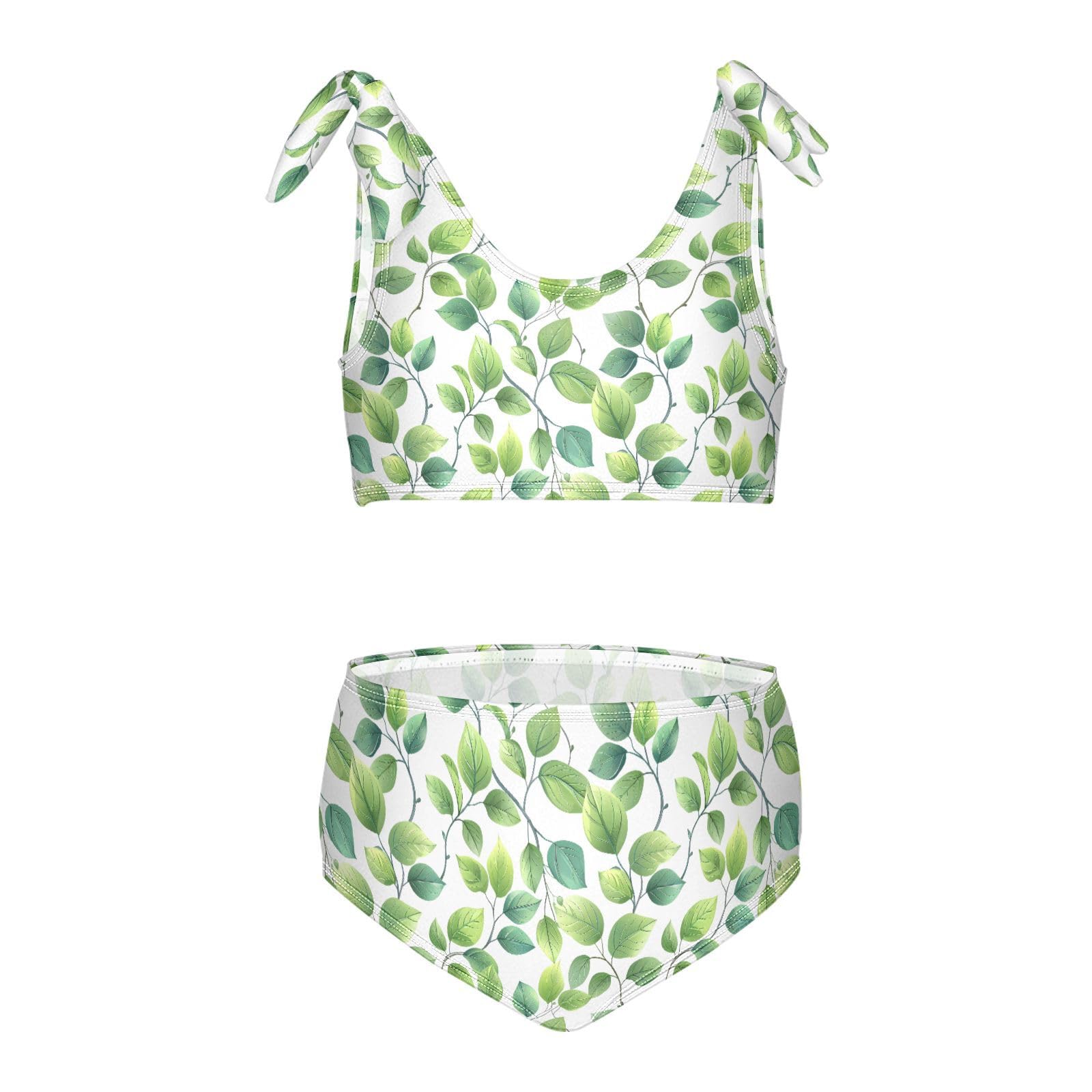 Green Leaves Girls Tankini Swim Set, Two Piece Swimsuits Summer Bikini Swimwear Set for Girls, 4T