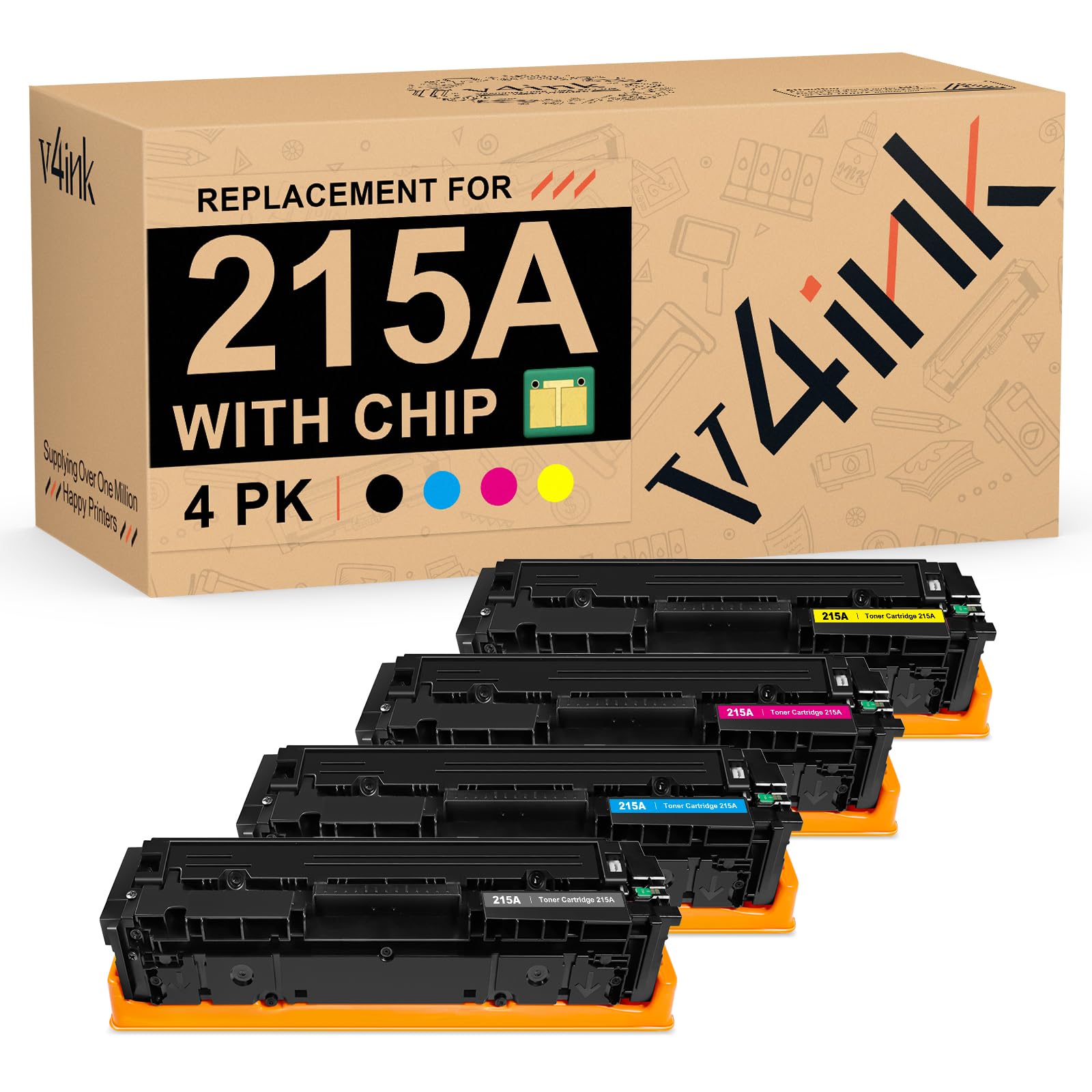 v4ink 215A Toner Cartridge Compatible Replacement for HP 215A W2310A W2311A W2312A W2313A Works for HP Color Pro MFP M182 M183 M155 Series MFP M183fw M182n M182nw M155nw M155a Printer 4-Pack With Chip