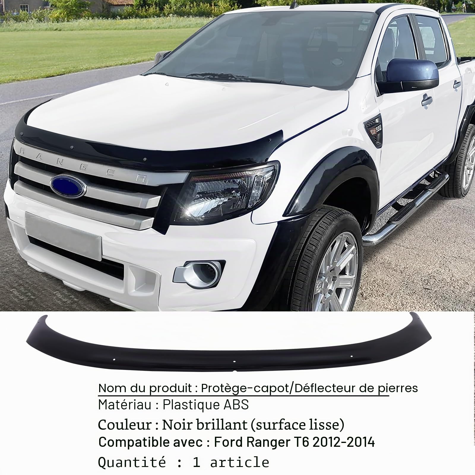 Déflecteur contre les insectes et les projections de pierres pour capot pour Ford Ranger T6 2012–2016 Wildtrak Raptor XL XLT Limited Stormtrak Wolftrak Thunder, PMMA acrylique, résistant aux UV