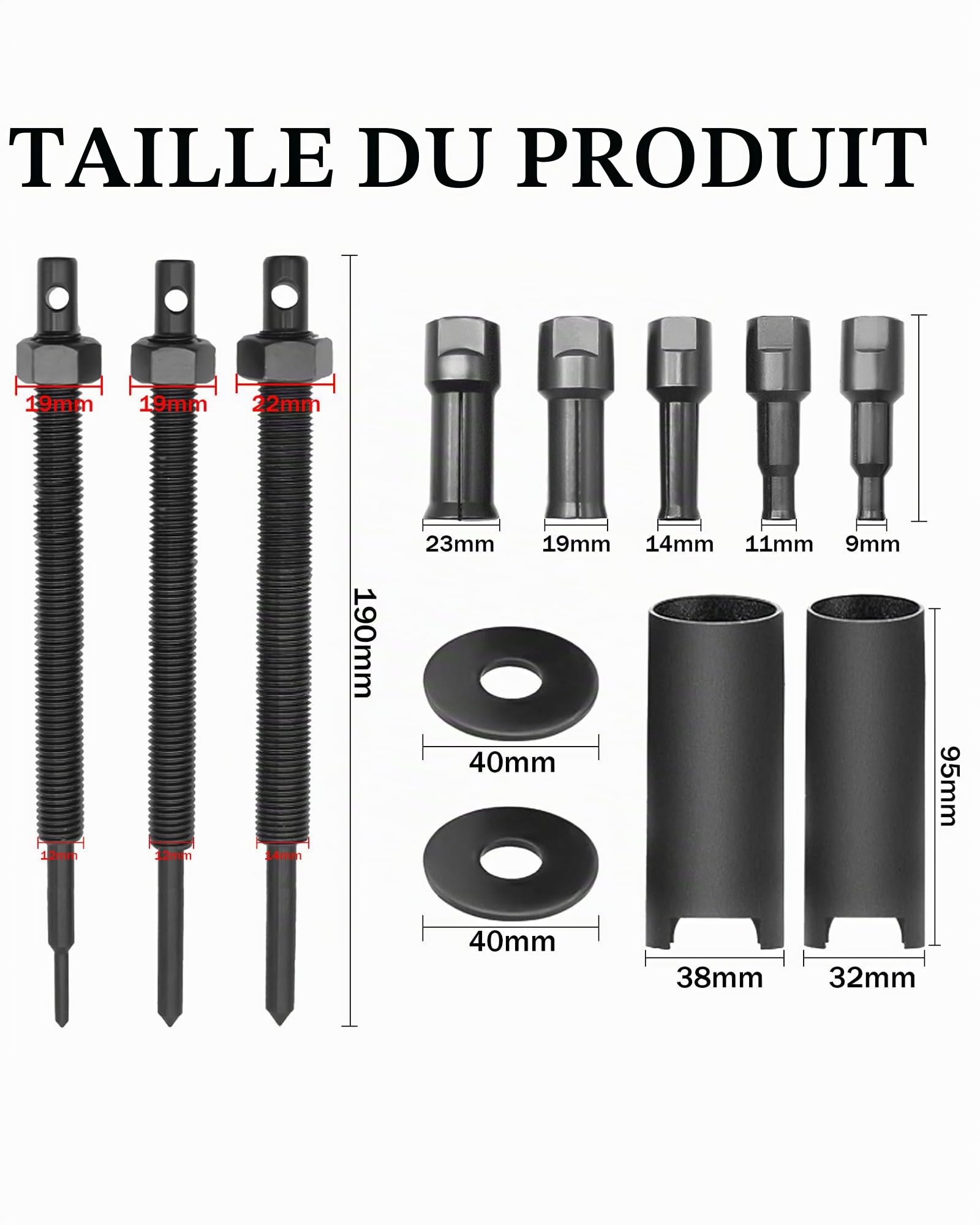 12 Pièces Extracteur de Roulement Intérieur: 9-23 mm Arrache Roulement Ensemble D'outils De Retrait D'extracteur De Roulements pour Roulements Vélo Roulements