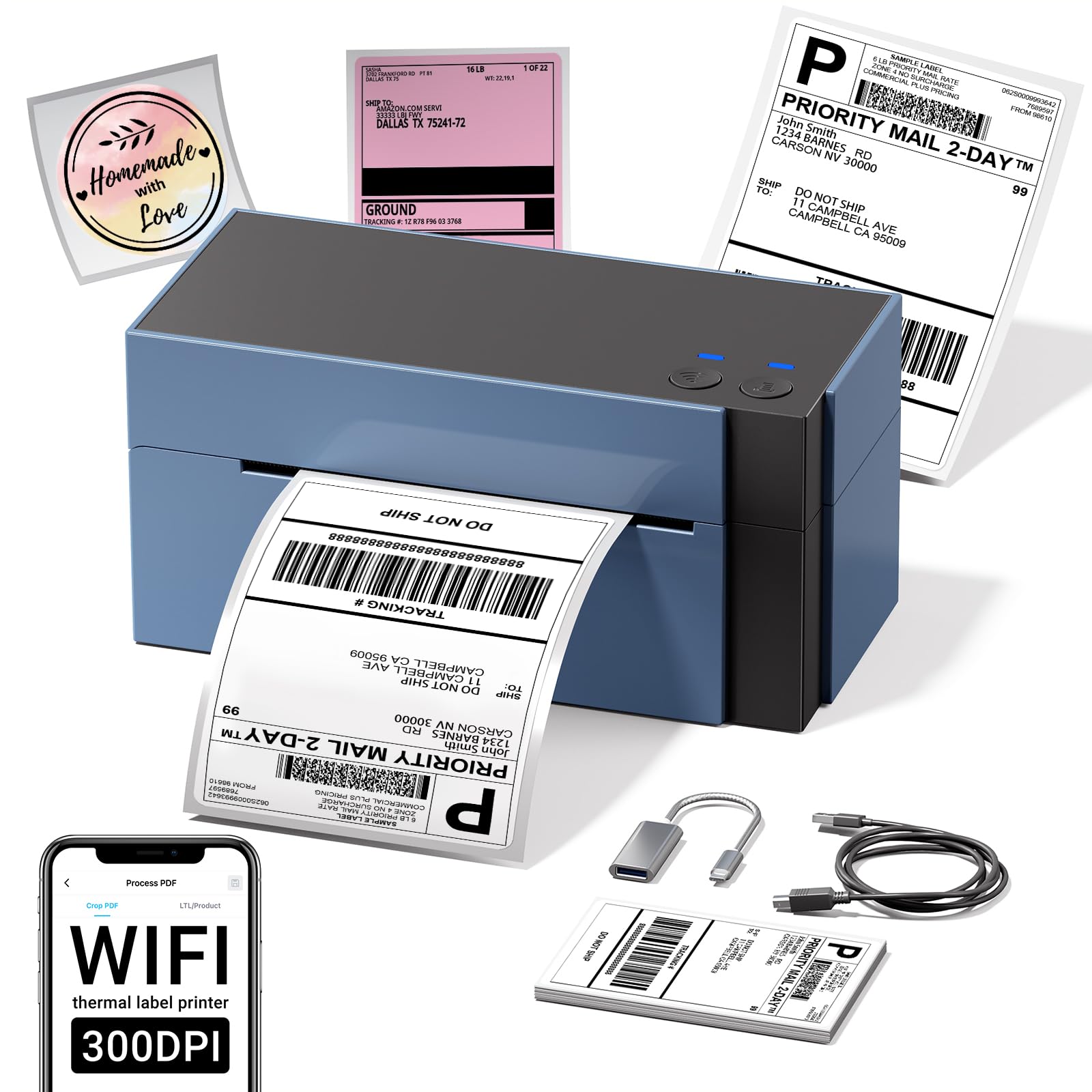 Phomemo WiFi Shipping Label Printer 4x6, 344WF Impresora térmica de Etiquetas WiFi para pequeñas Empresas, creador de Etiquetas Postales, Compatible con Ebay, Etsy, Shopify, Amazon, USPS