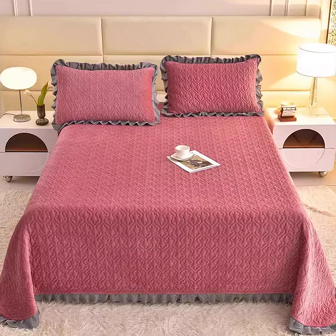 Amazon｜ベッドカバー シングル 冬用 ベッドキルト 3点セット 寝具