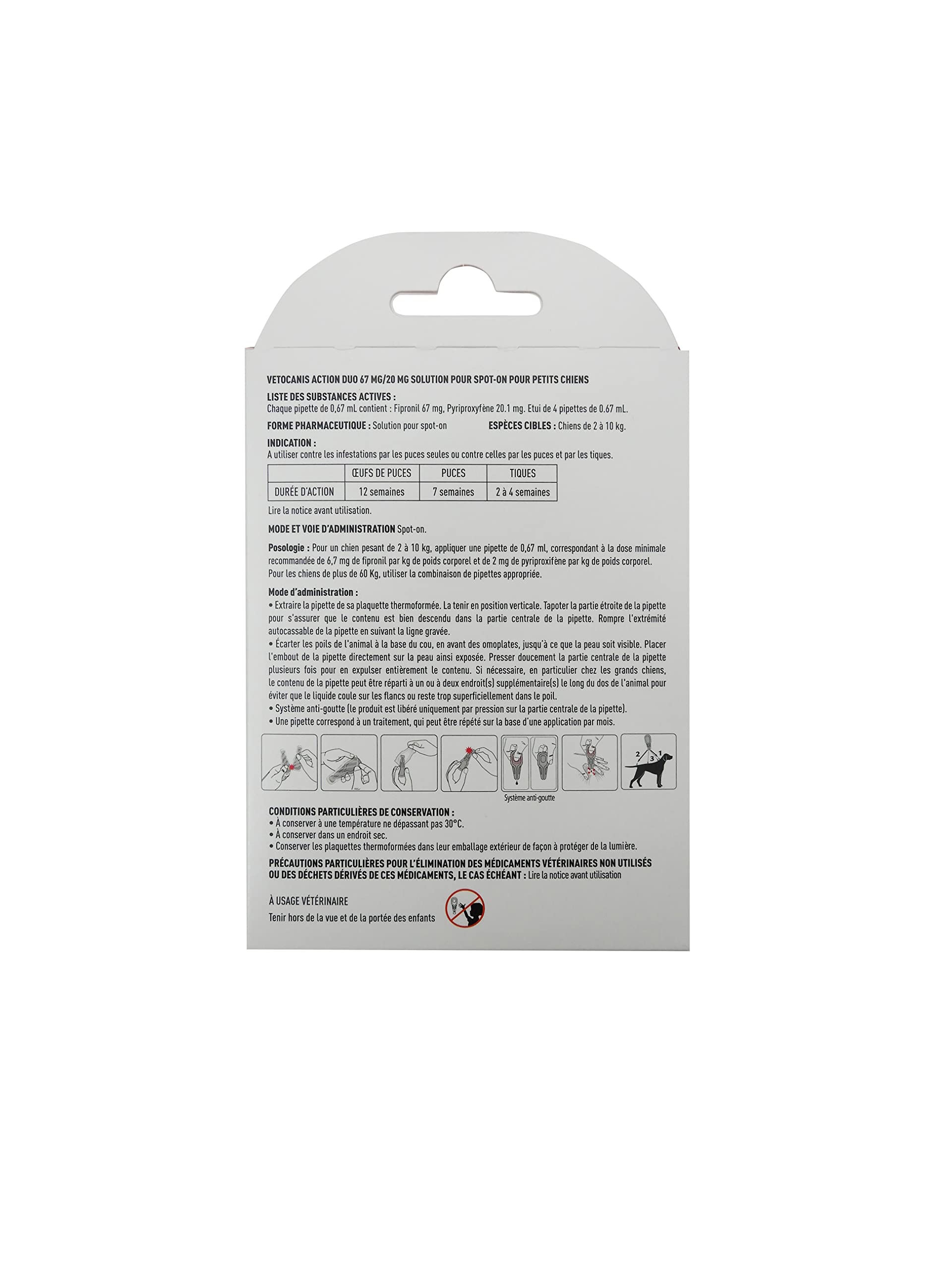 VETOCANIS - Action Duo Pipette Anti-Puces Anti-Tiques Chien Traitement et Protection Antiparasitaire Petit 2-10 kg Habitat Pack de 4 pipettes
