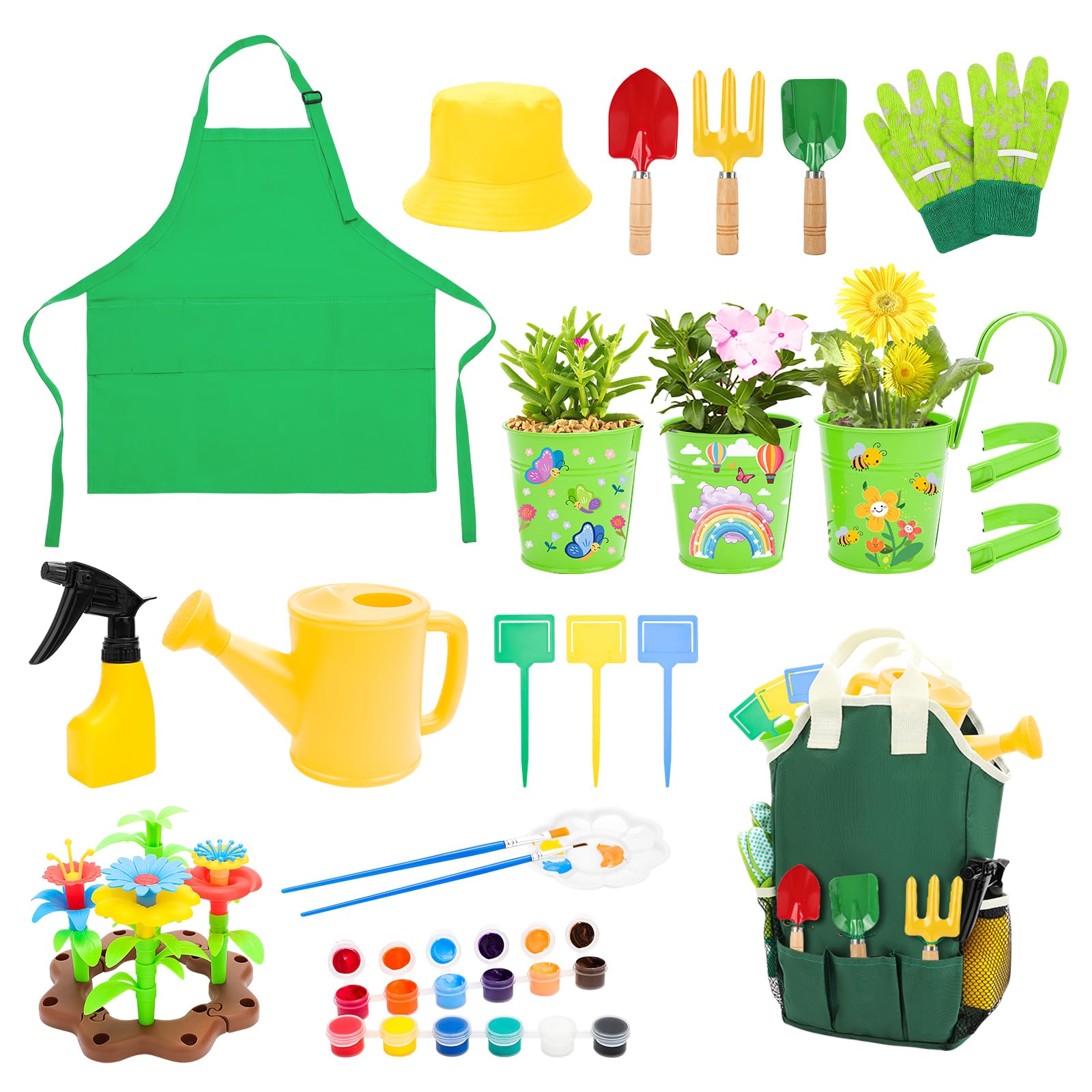 deAO Set Jardineria Infantil Herramientas De Jardín para Niños Verde Regadera Rastrillo