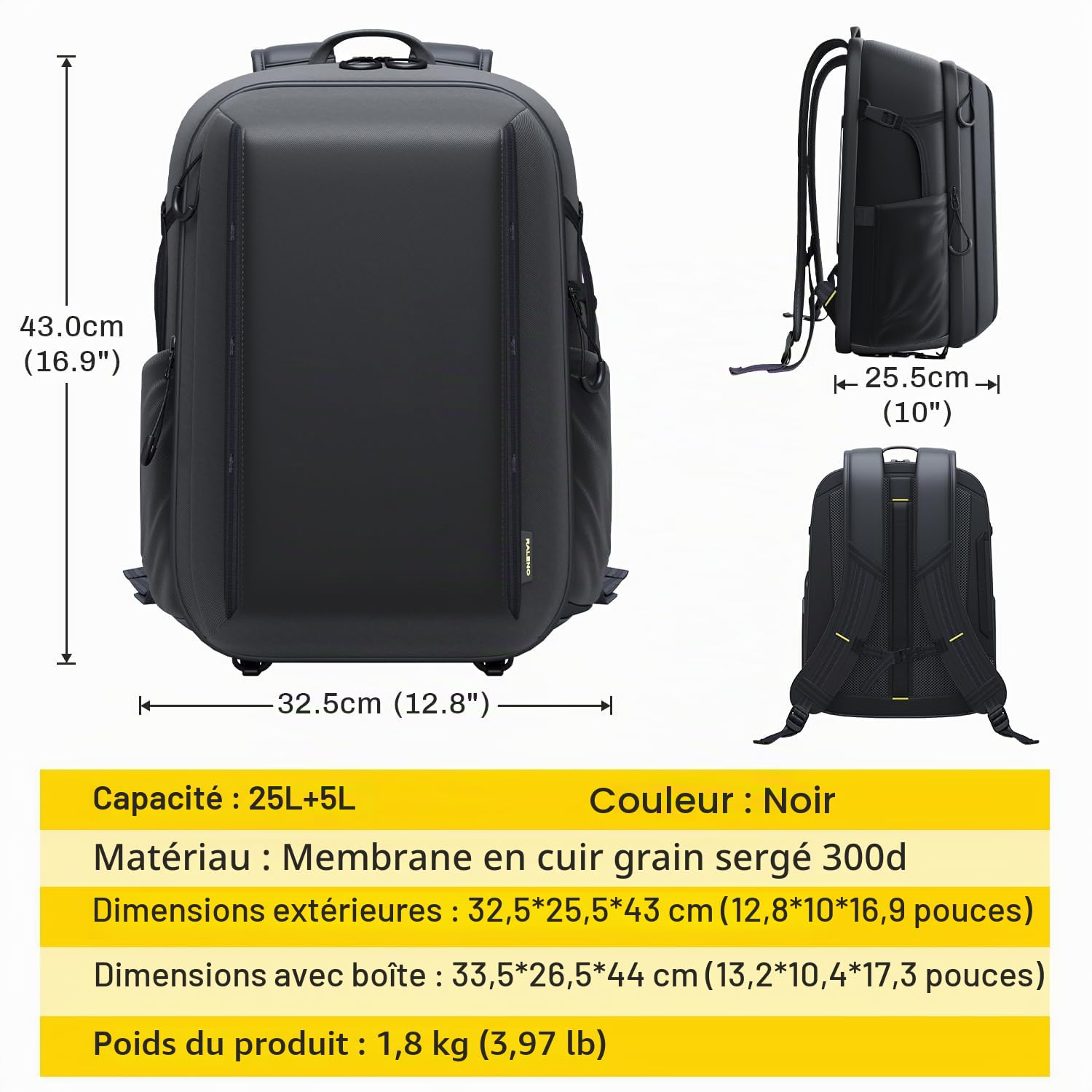 RALENO étanche Sac à Dos Extensible pour Appareil Photo 25+5L | Sac Photo compatible avec un Ordinateur Portable de 16 Pouces, un Trépied, un Drone et des Appareils Photo Reflex Numériques