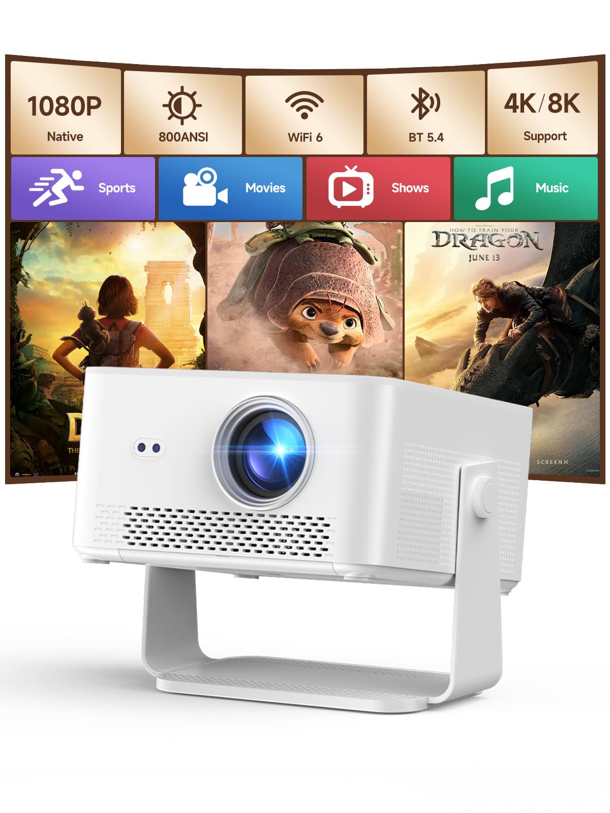 Photo 1 of [Android 14 & 800ANSI] Magcubic Mini Projector 4K 8K Support, Smart Projector Native 1080P with WiFi 6, Bluetooth 5.4, Auto Focus, Auto Keystone, 180° Rotation, Portable Projetor for Bedroom HY450Max