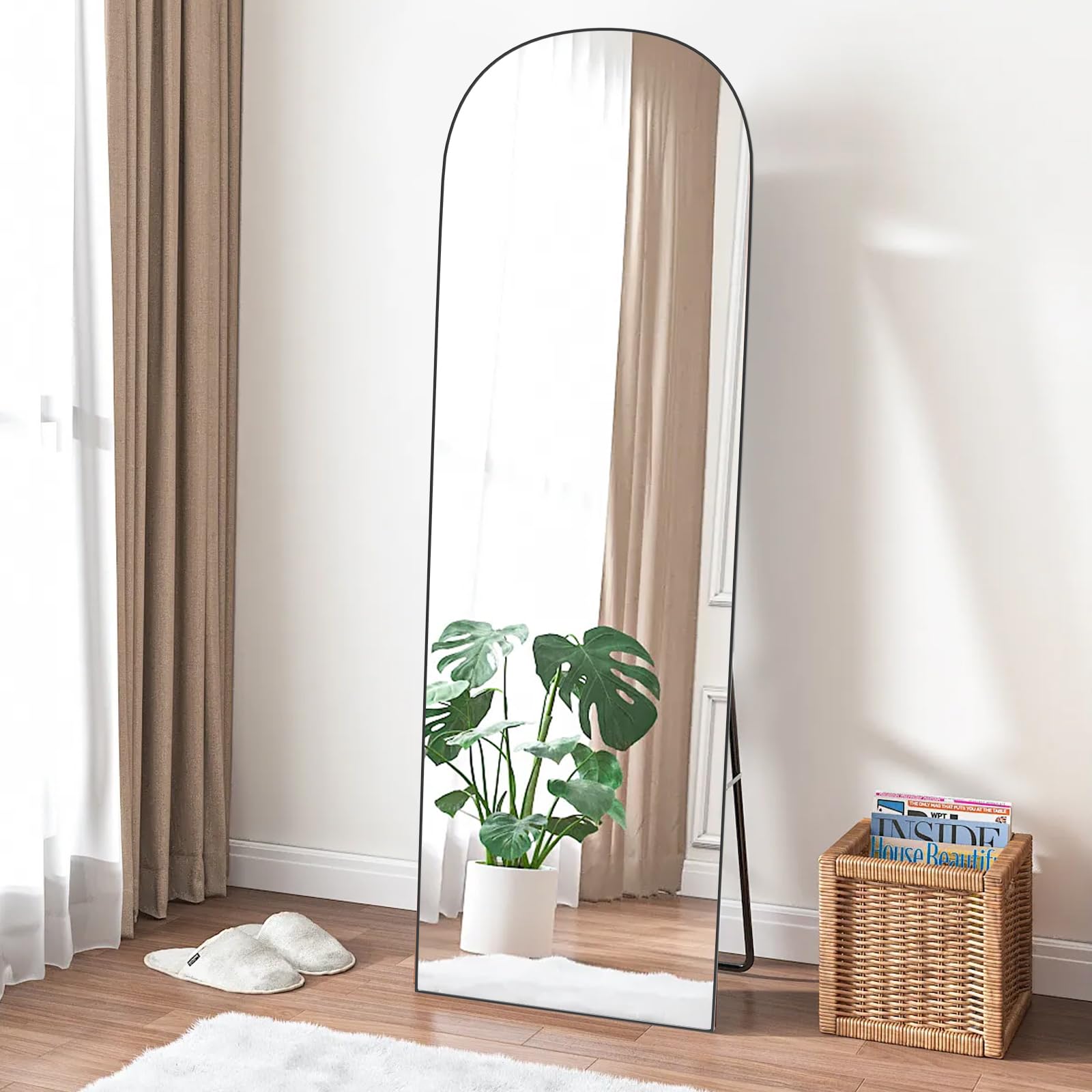 Großer Ganzkörperspiegel, 162 x 52 cm Ganzkörper Standspiegel mit 3 mm Gehärteter Aluminiumspiegel & Aluminiumrahmen, Grosser Wandspiegel Flur Wand mit Ständer, Sichere Verpackung