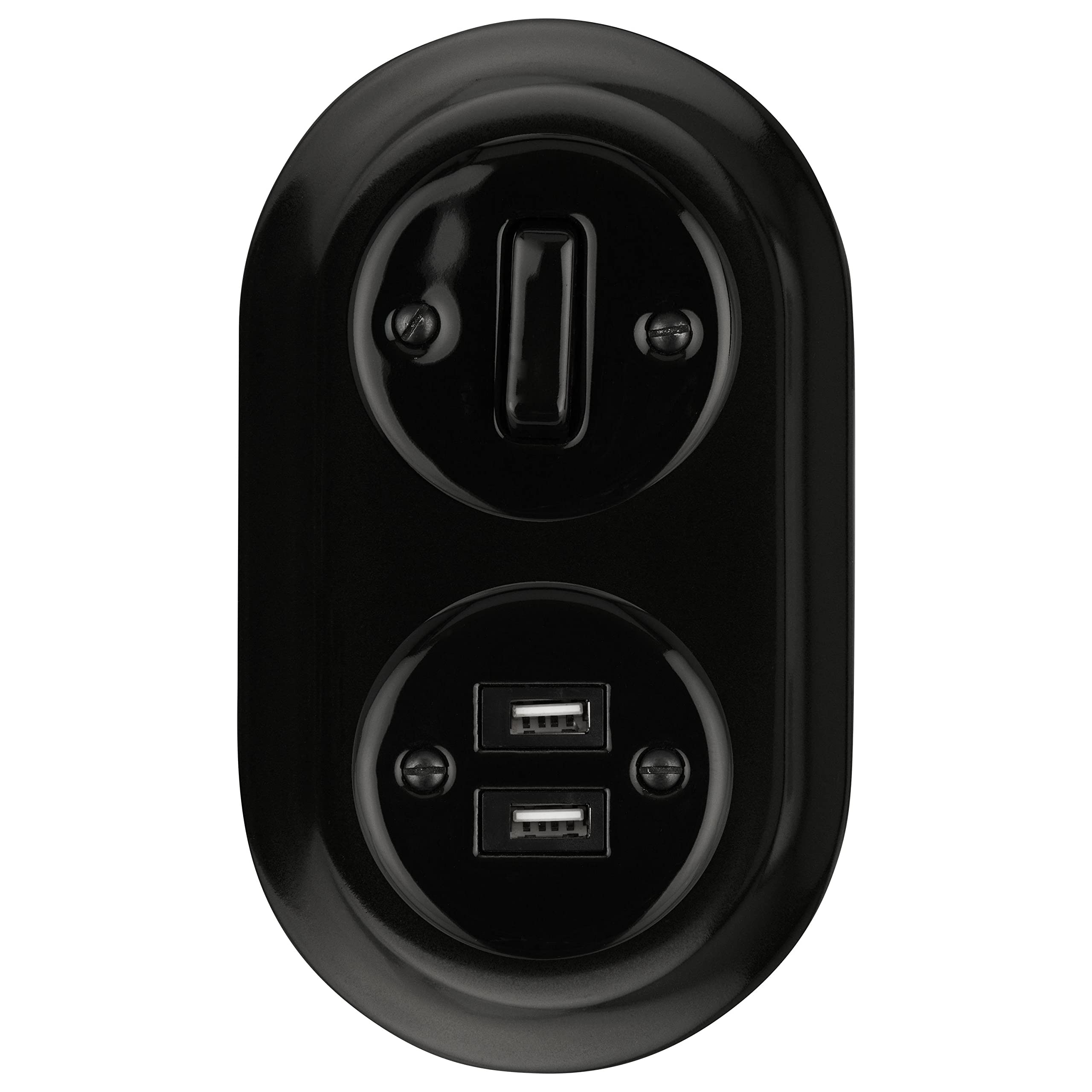 Unterputz Porzellan Retro, Schalter, USB, 2-fach, All-in-One, Serie PR1 schwarz