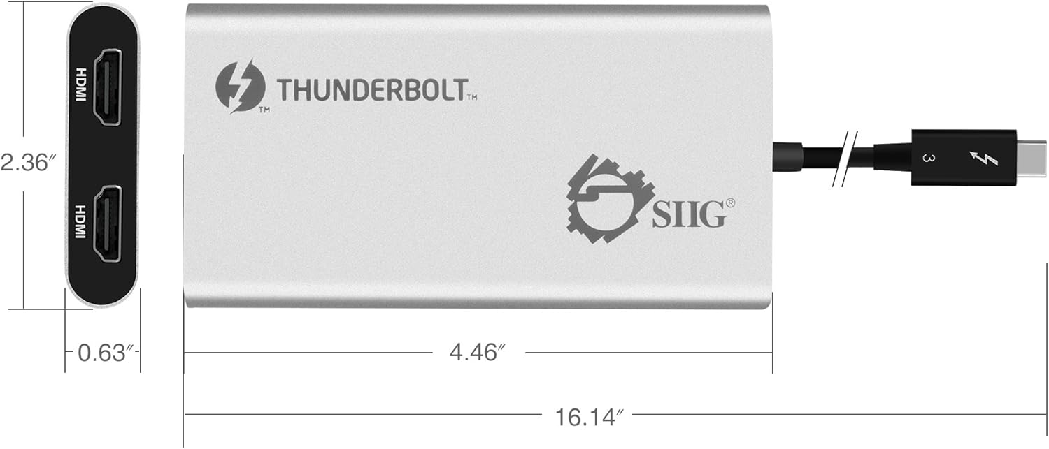 Hot Deals SIIG Thunderbolt 3 to Dual HDMI 2.0 Port Display Adapter at 4K 60Hz - Intel Thunderbolt 3 Certified - Windows/MacBook Pro/Chromebook/XPS/Surface Book - Supports Two 4K 60Hz Monitors Simultaneously