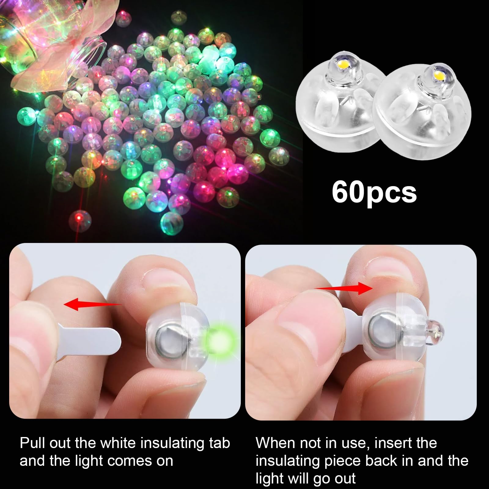 Roselee 60 stuks LED-ballons, mini LED-licht lichtbollen, ronde ballonverlichting mini kleurrijk voor papieren lantaarn, verjaardag, huwelijk, Halloween, Kerstmis, feest, decoratie, carnaval