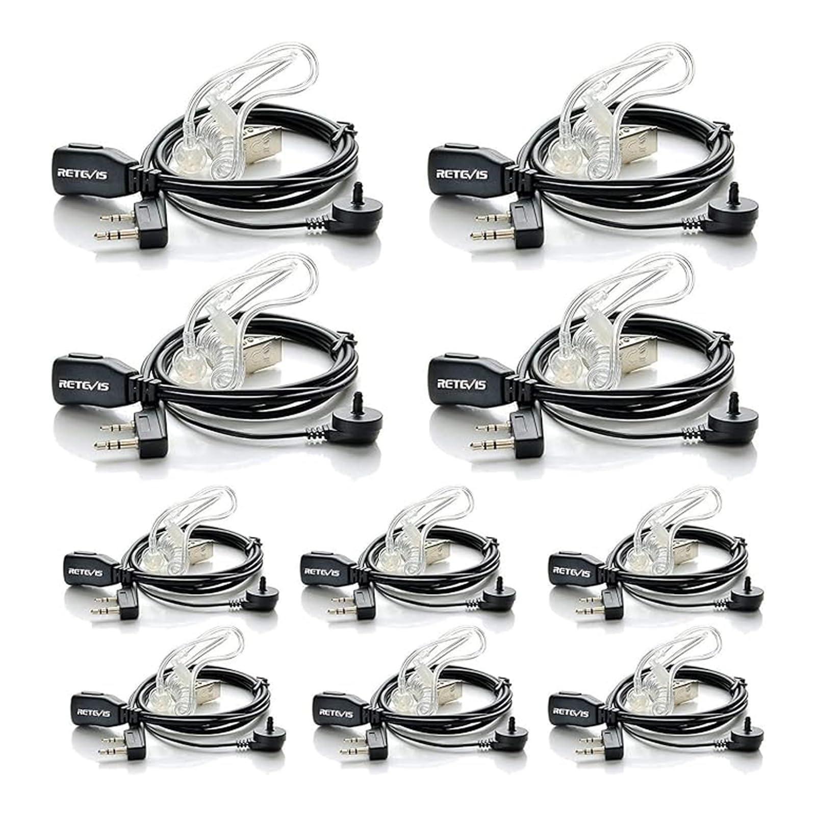 Case of 10, Retevis Walkie Talkies Earpiece with Mic 2 Pin Acoustic Tube Headset, for RT22 RT21 RT68 H777, Compatible with Pxton Baofeng BF-888S BF-T26 Kenwood walkie talkie, Two Way Radio Earpiece