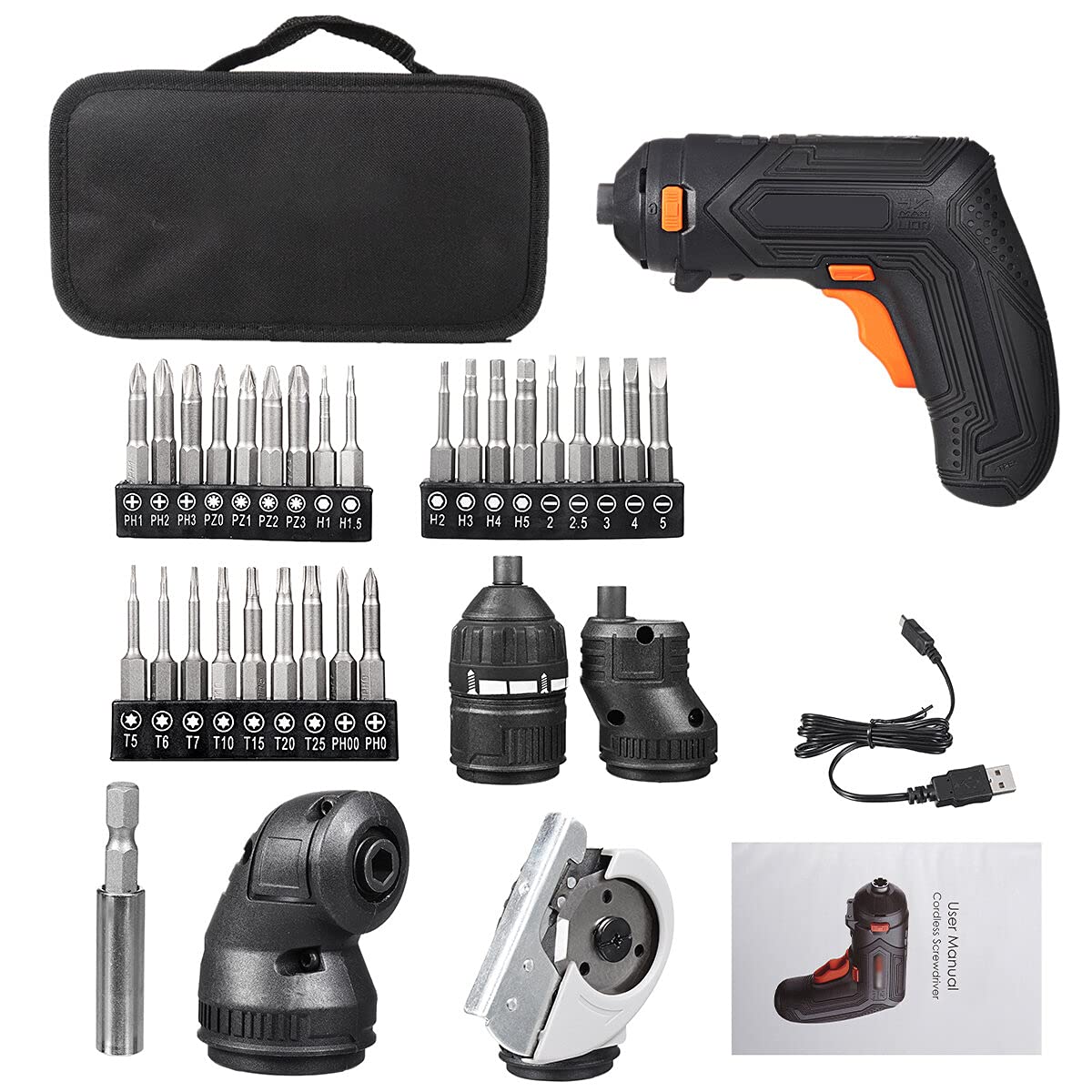 4V Cordless Electric Screwdriver Household USB Rechargeable Electric Drill Driver W LED Light