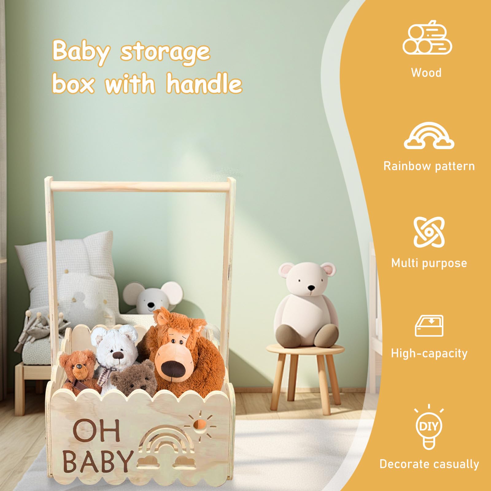 Panier Cadeau en Bois pour Bébé, 34x23x51cm Panier Cadeau pour Bébé avec Poignée, Coffre en Bois pour Fête Prénatale avec Poignée et 8 Cintres, Armoire pour Anniversaires, Fêtes Prénatales, Noël