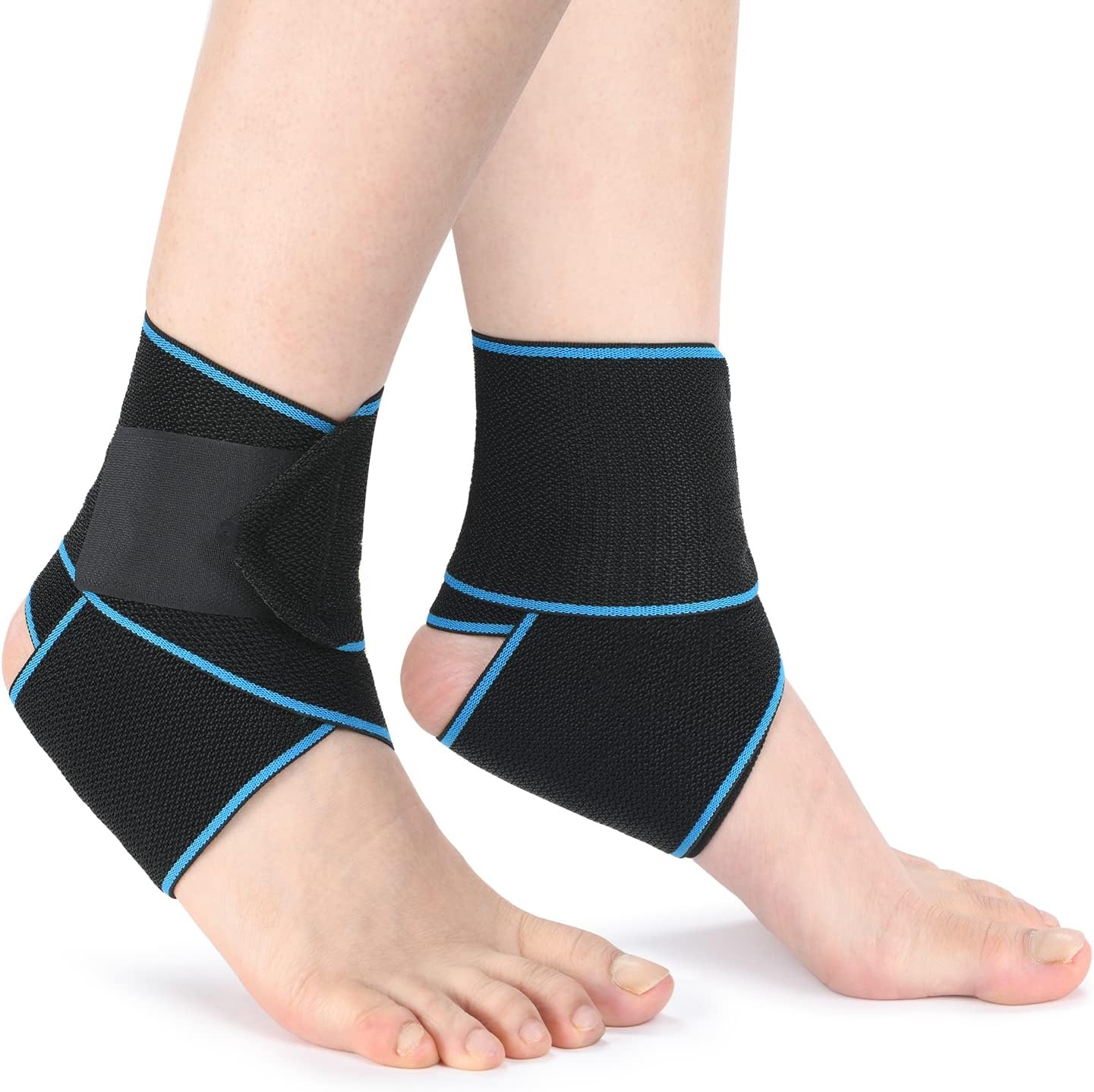ACWOO Ankle Support Brace, 2 Pack Elastic Adjustable Ankle Brace Wrap Strap, Anti-Slip Breathable Ankle Compression Foot Strap for Sports Protect, Injury Recovery and Pain Relief, One Size Fits All