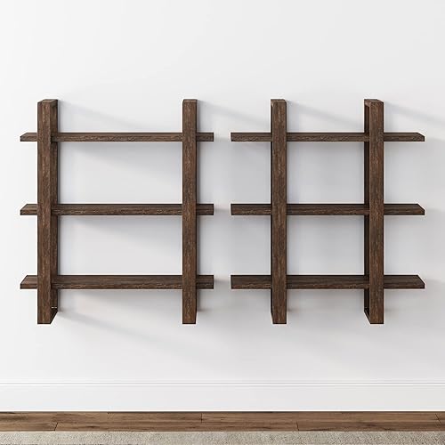 Miniatura 6 de Nathan James Estantes flotantes de pared para libros, estante de exhibición de 3 niveles, estante modular decorativo en madera maciza para