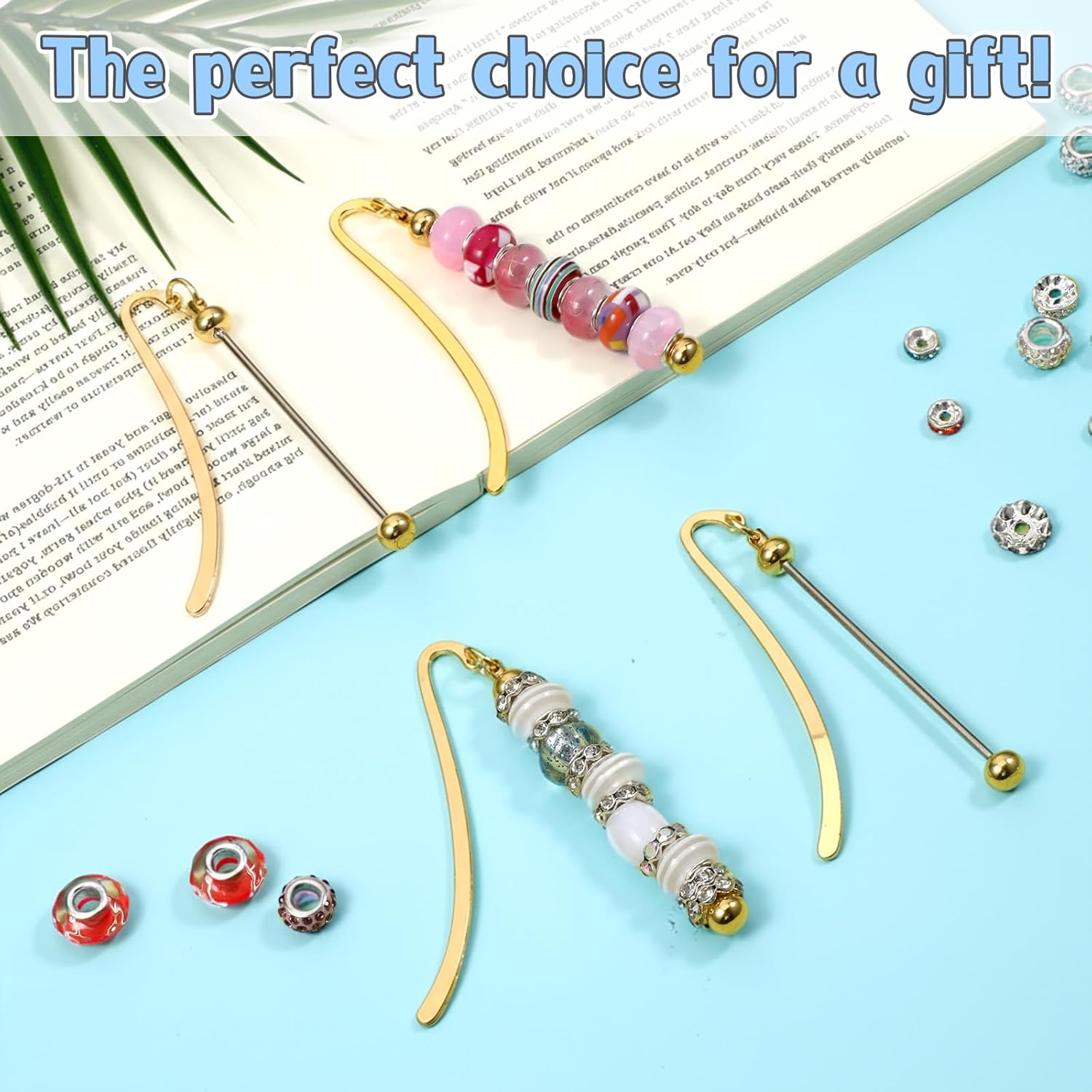 4 Pcs Metal Bookmarks, Beadable Bookmarks, DIY Metal Blank Beaded Bar, Modern Bead Craft Jewelry Pendant Charm Gift for Book Lovers Student Teacher Office Supplies (Gold) - Image 5