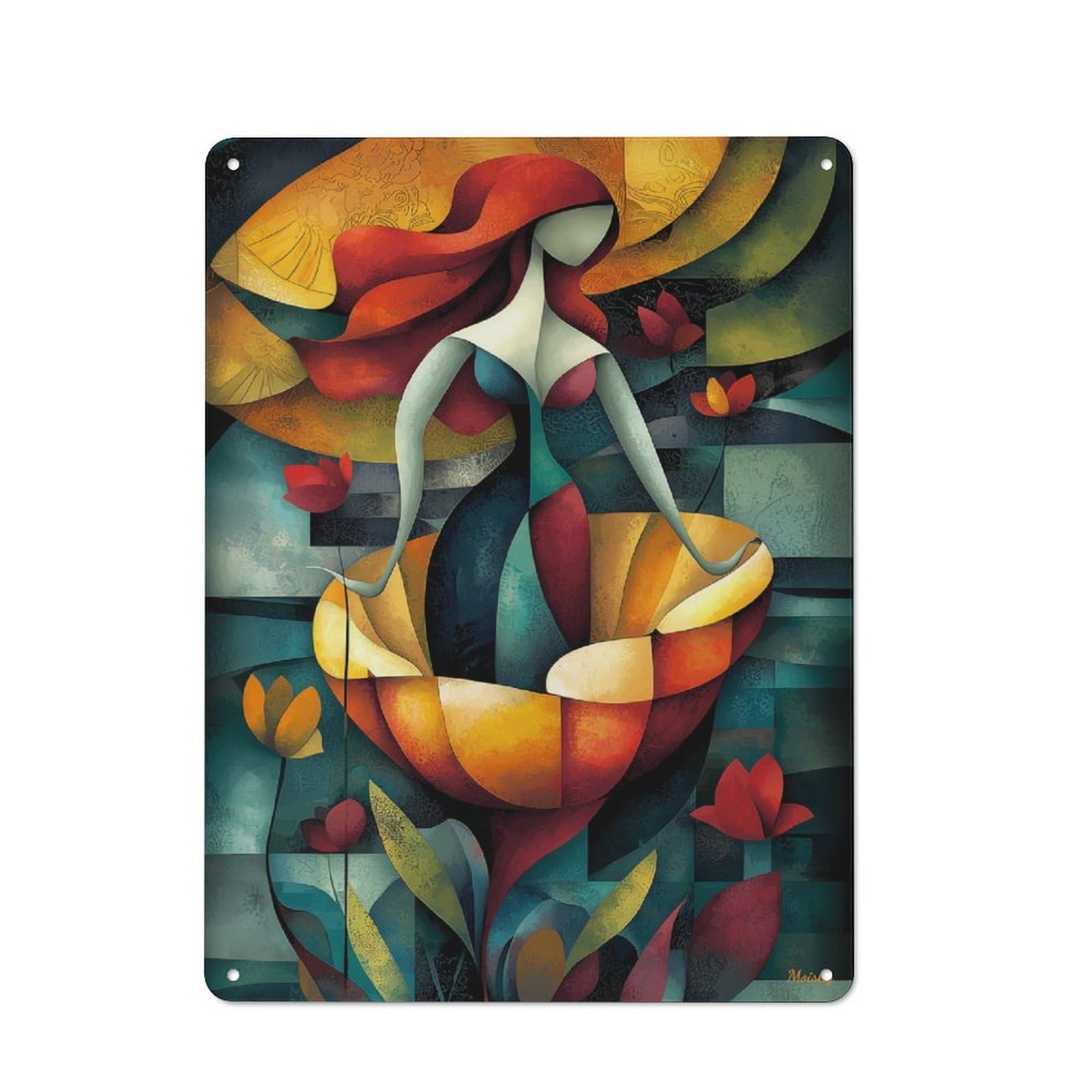 Junmoney The Birth Of Venus - Cubist Minimalist Vision - Vibrant Masterpiece Inspired By Sandro Botticelli Decorative Metal Sign 40X30cm, Understated Studio Wall Plaque For Hobby Room, Office, Lounge Or Living