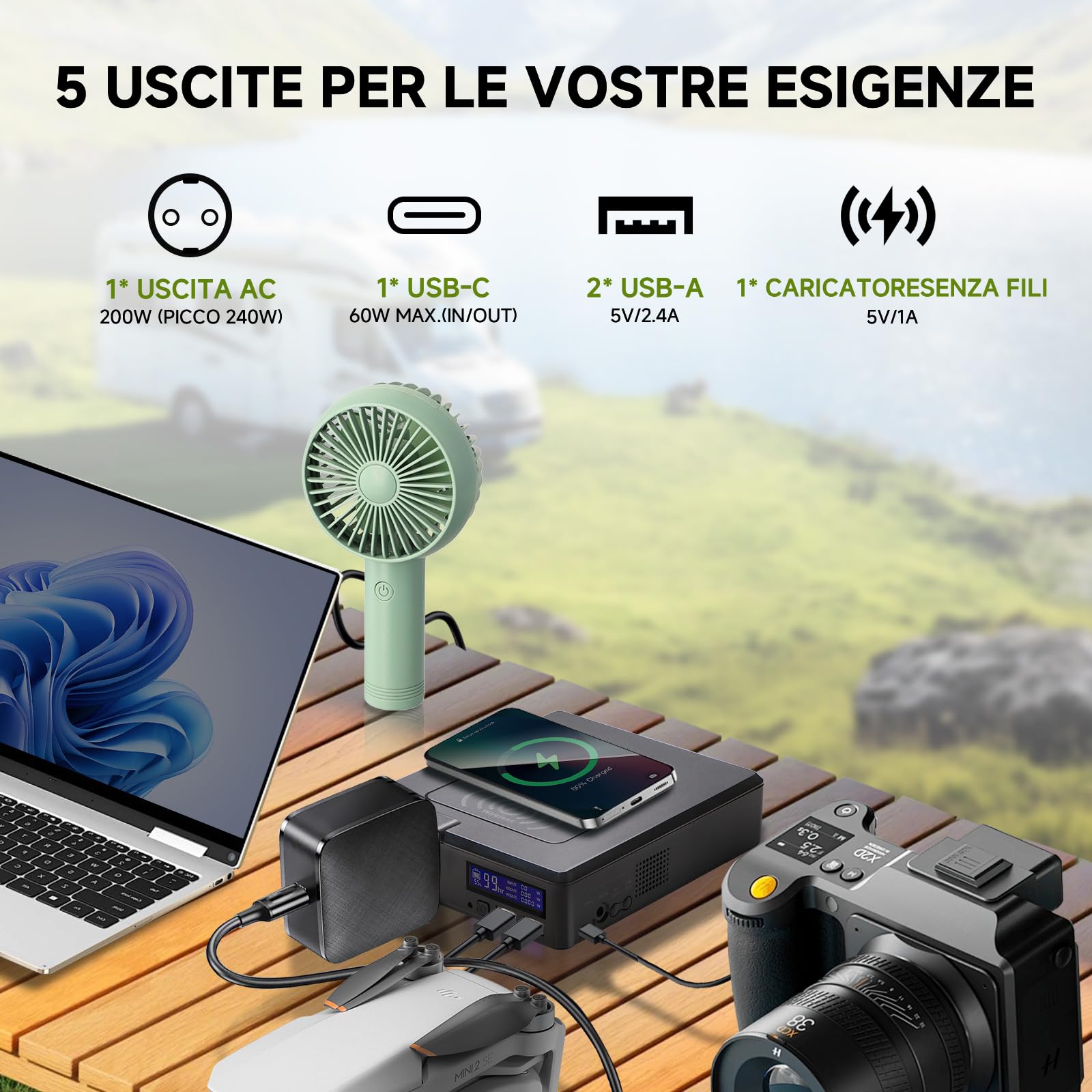 ALLPOWERS S200 Centrale Elettrica Portatile, 154Wh/41600mAh Station Power Bank con 200W Presa AC, 60W USB-C, Uscita Wireless, Generatore solare per Campeggio, Emergenza, Casa, Viaggi