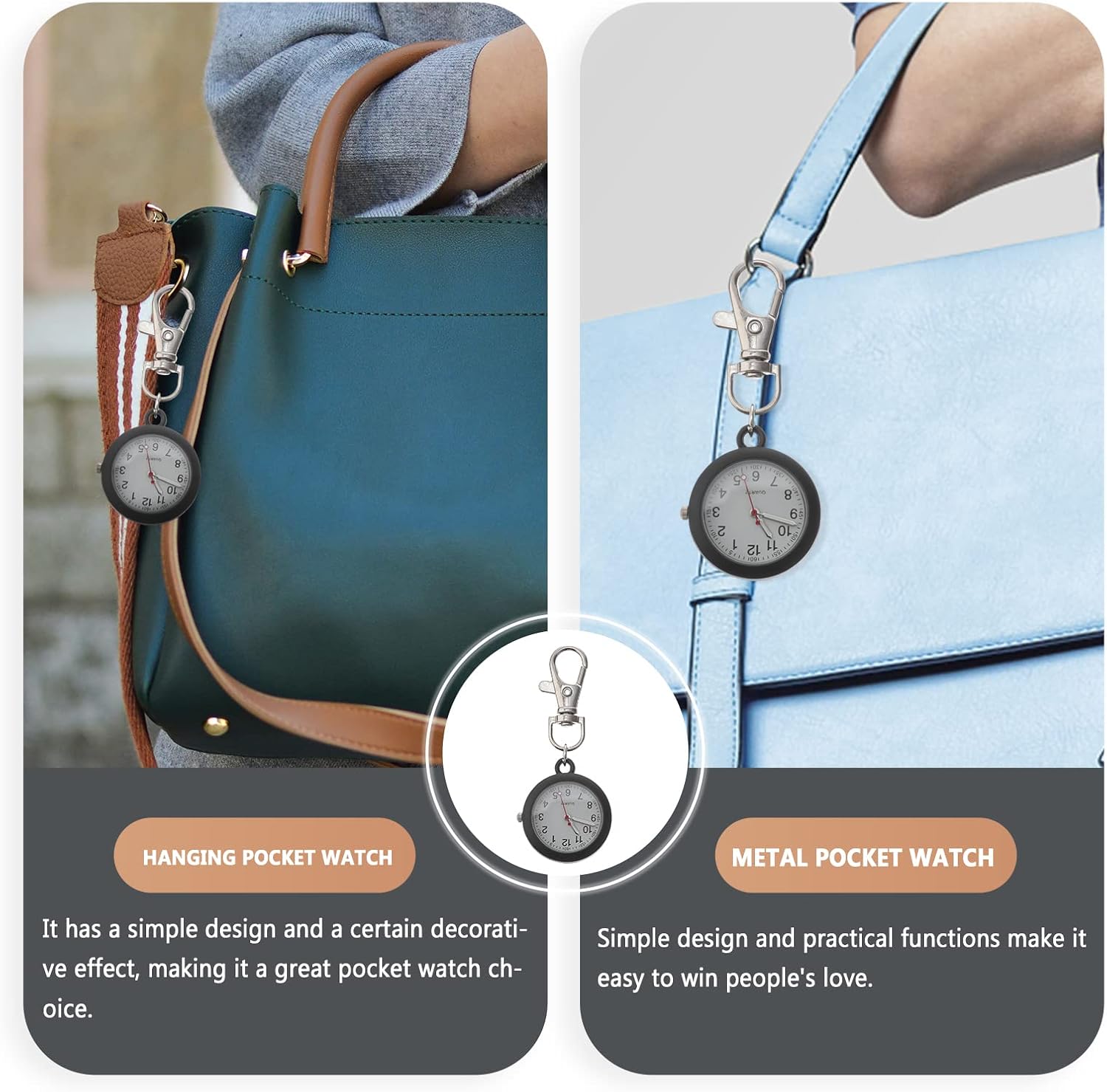 balacoo Clip On Pocket Watch - Nurses Watches for Women, Portable Badge Watch, Unisex Digital Hanging Clip for Nurses Doctors (Black)