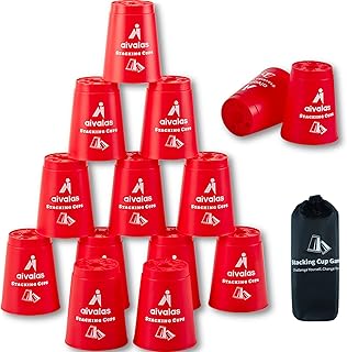 Stacking Cups, Quick Stack Cups Game with 12 PCS Stacking Cups & Durable Carry Bag, Classic Stacking Games for Kids Adults Family(Red)
