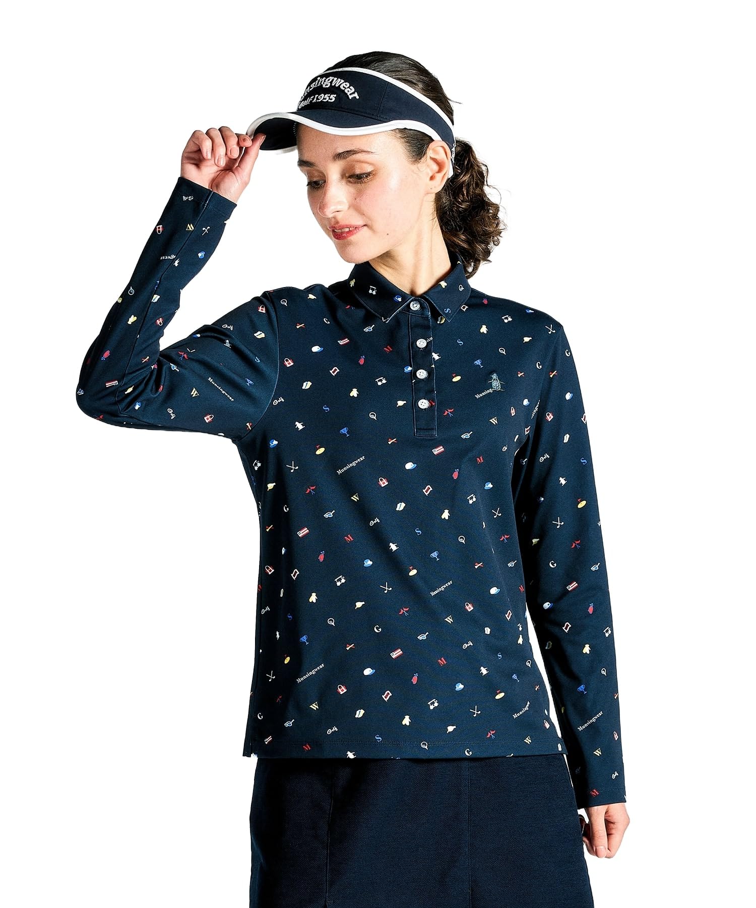 【美品】マンシングウェア ゴルフウェア　長袖シャツ　レッド　チェック柄　Ｌ MUNSING WEAR マンシングウェア 長袖シャツ チェック柄 レッド系