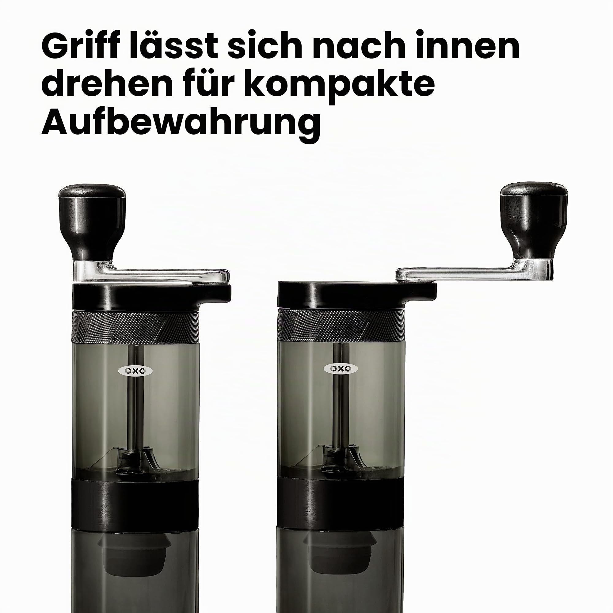 OXO Brew Manuelle Kaffeemühle – konisches Edelstahl-Mahlwerk, 40 Mahleinstellungen, kompakt und tragbar, bequemer Griff, leicht befüllbarer Trichter