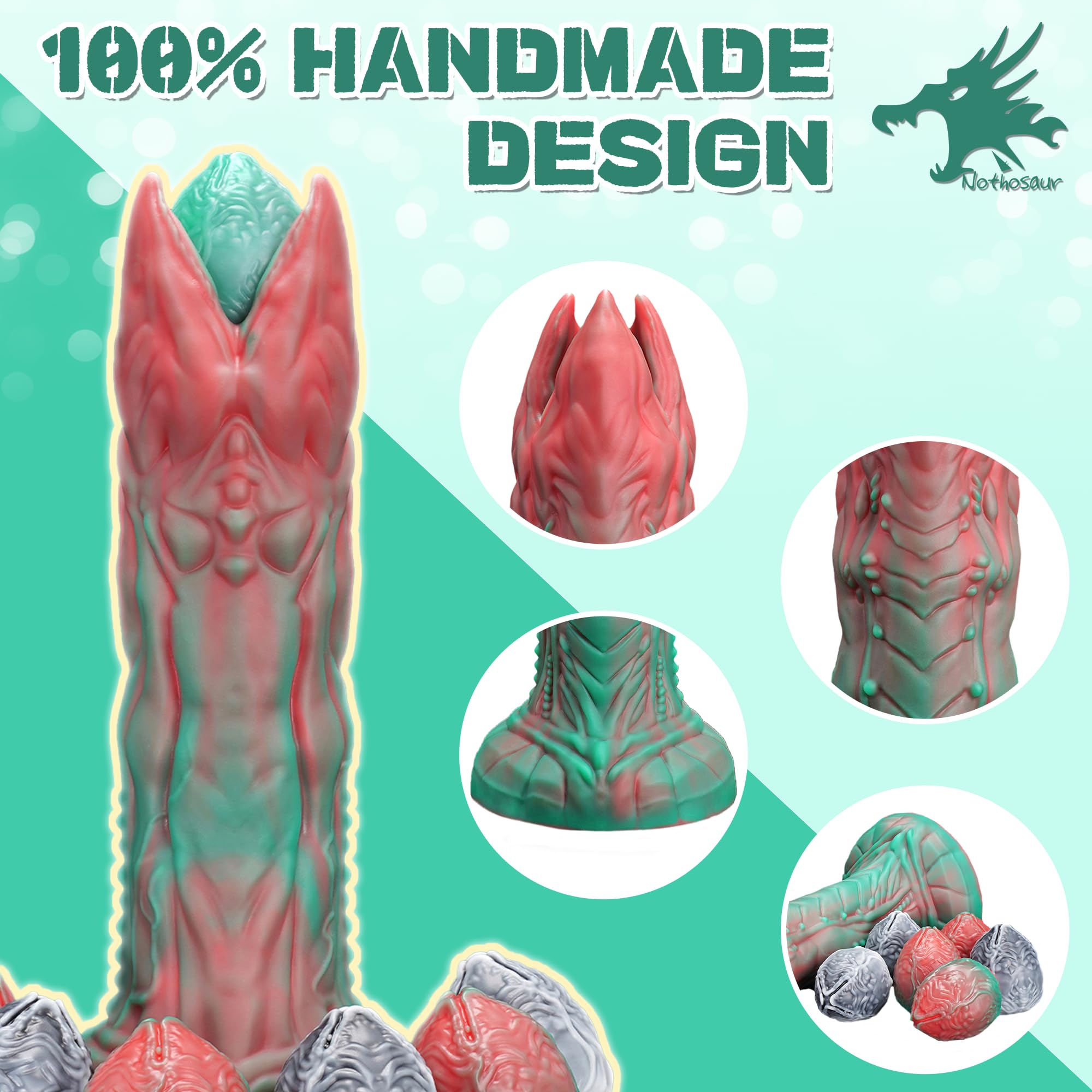 Set of 3, Nothosaur Big OGG 2 inch (5cm) Handmade Platinum Silicone Egg Waterproof Fantasy Stimulator Squishy Eggs for Ovipositors - Random Color: M Rainforest Green