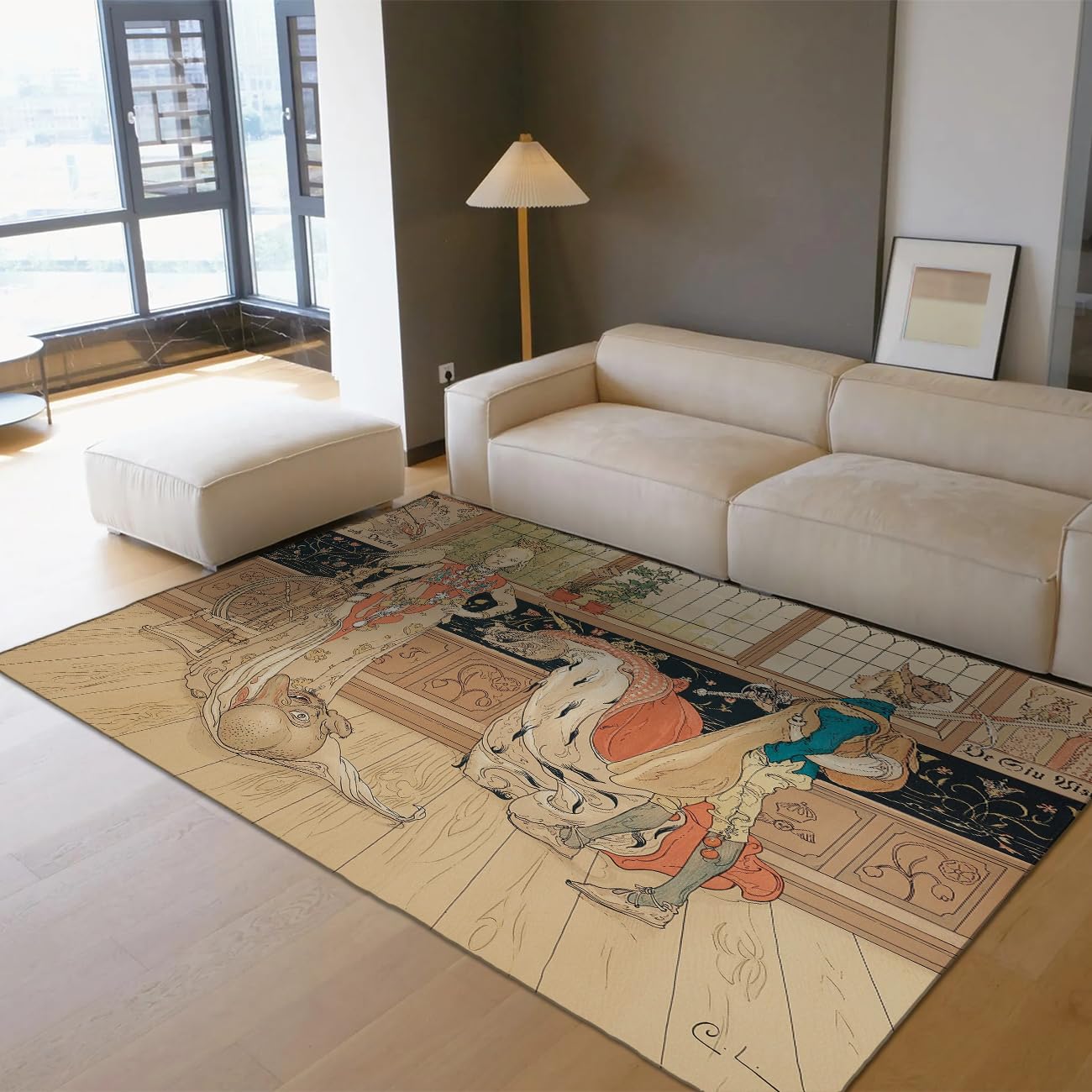 Tapis 120x150cm Baroque lavable à poil bas pour salon et salle à manger