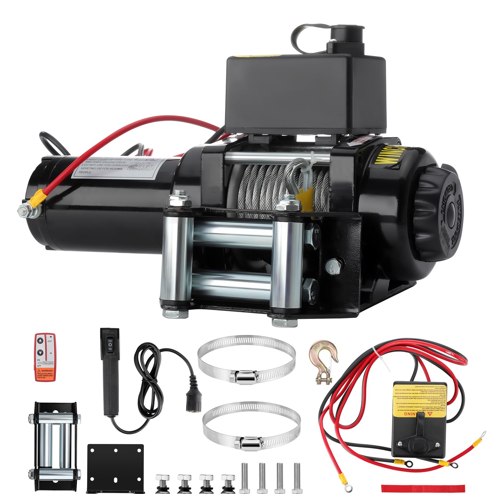Elektrische seilwinde 12V 1360 kg / 3000lbs, Motorwinde Seilzug Elektrowinde 1kW Motor, mit Stahlseil, Funk & Kabel Fernbedienung, Wasserdicht, Seilfenster, für SUV, Offroad, LKW, Anhänger