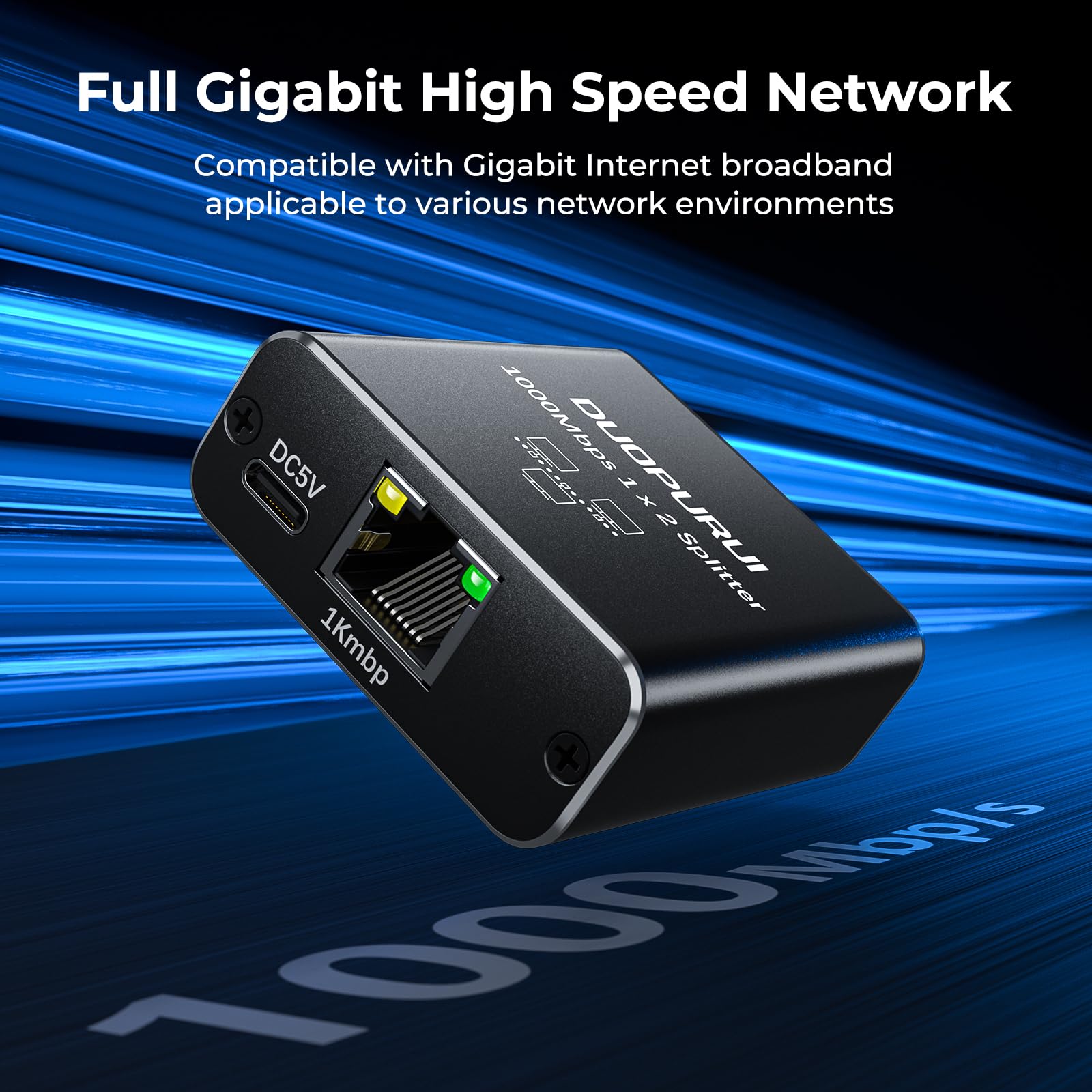 Ethernet-Splitter, 1 auf 2.1000 Mbps, Hochgeschwindigkeits-Netzwerk-Splitter, LAN-Splitter, 2 Anschlüsse mit USB-Stromkabel, für Cat-5/5e/6/7/8-Kabel [2 Geräte gleichzeitige Vernetzung
