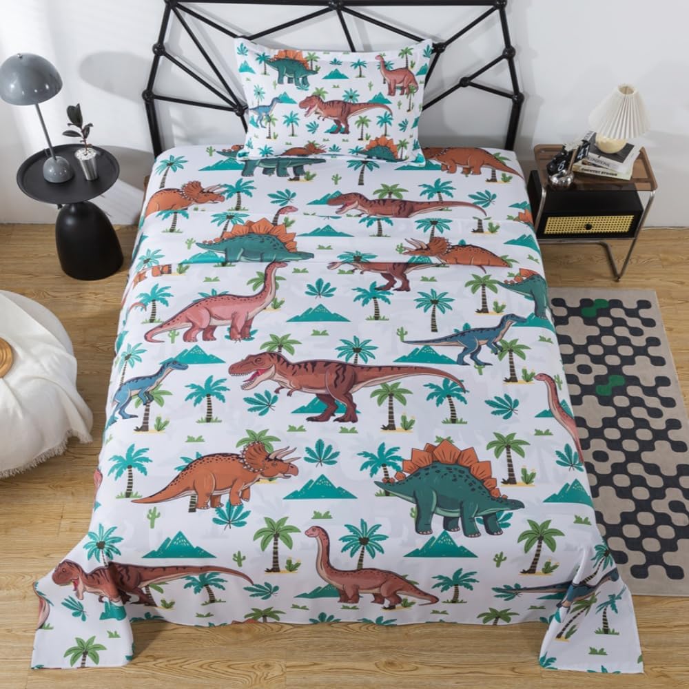 lishjekee Jungle Dinosaur Sheets Twin Bedding Set for Kids 3 Pieces T-Rex Dino Sheet Set for Boys Dinosaurs Bed Sets with 1 Pillowcase 1 Flat Sheet 1 Fitted Sheet for Teens Home Decor 3d Dinosaur Twin SIMILAR BUT NOT SAME