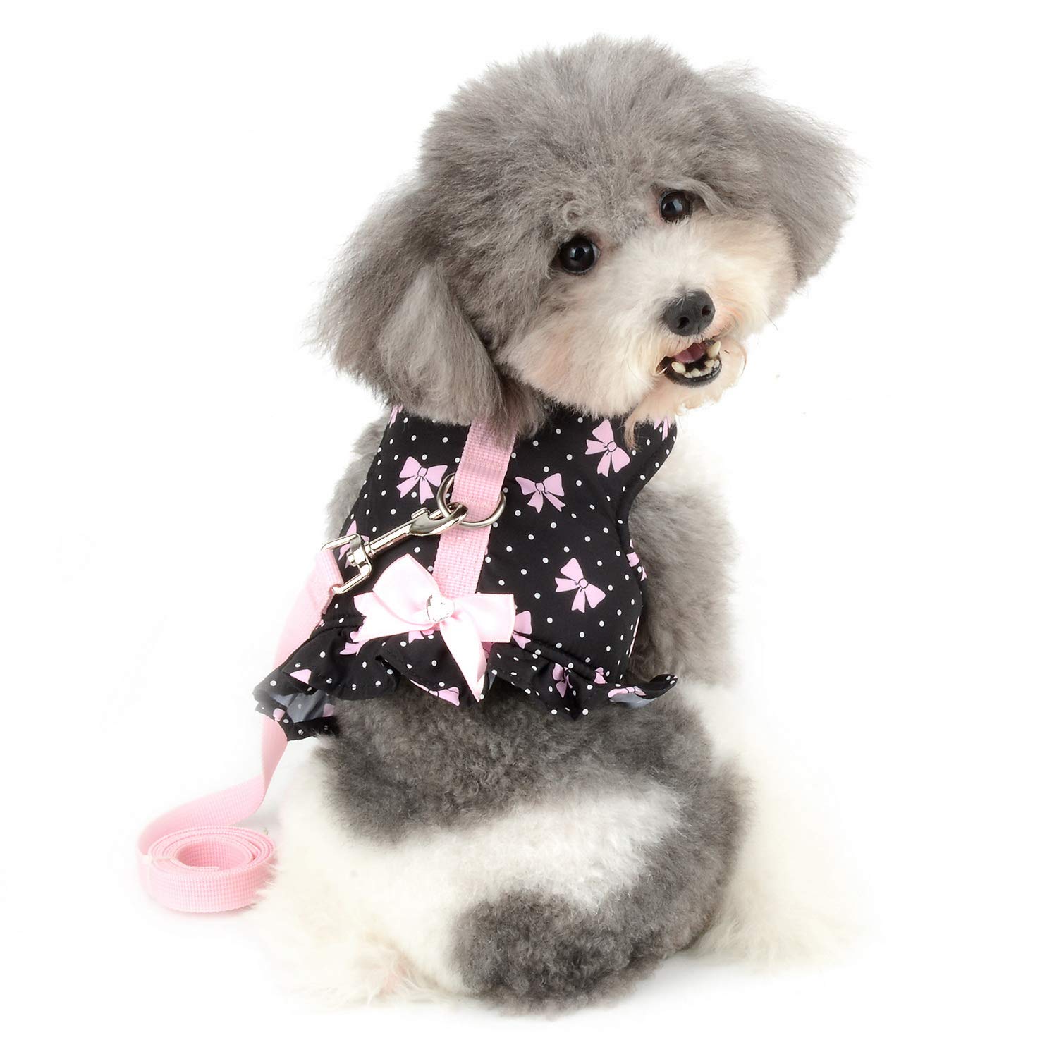 SELMAI Bow Tie Dog Harness for Small Dogs Ruffles Design Cat Harness and Leash for Walking Adjustable Soft Padded for Puppies Boys Girls Kitten Jacket