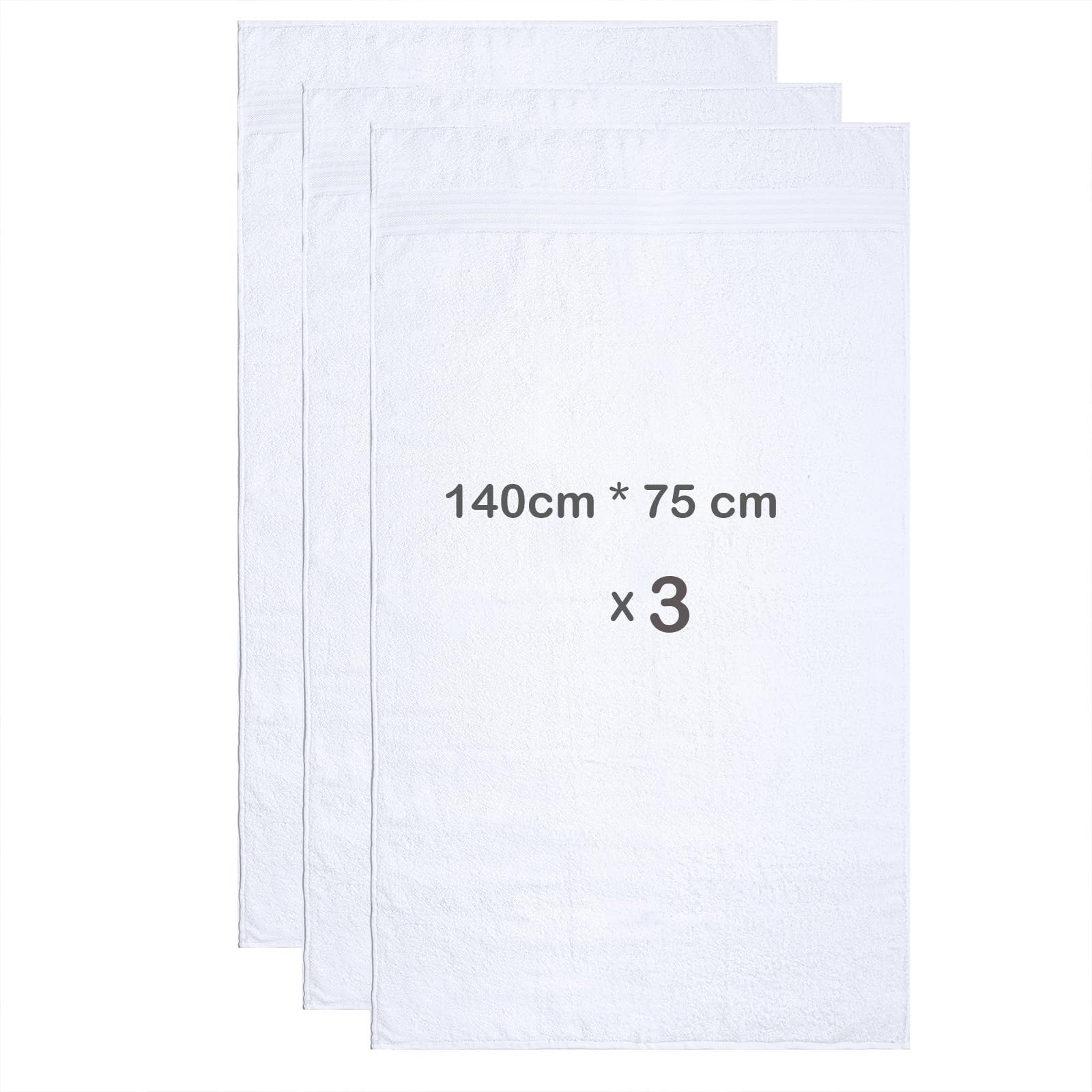 nice homeit - Set di 3 Asciugamani da Bagno Extra Morbidi, 100% Cotone Made in Italia, Alta Assorbenza e Asciugatura Rapida, Dimensioni 75 x 140 cm, Colore Bianco