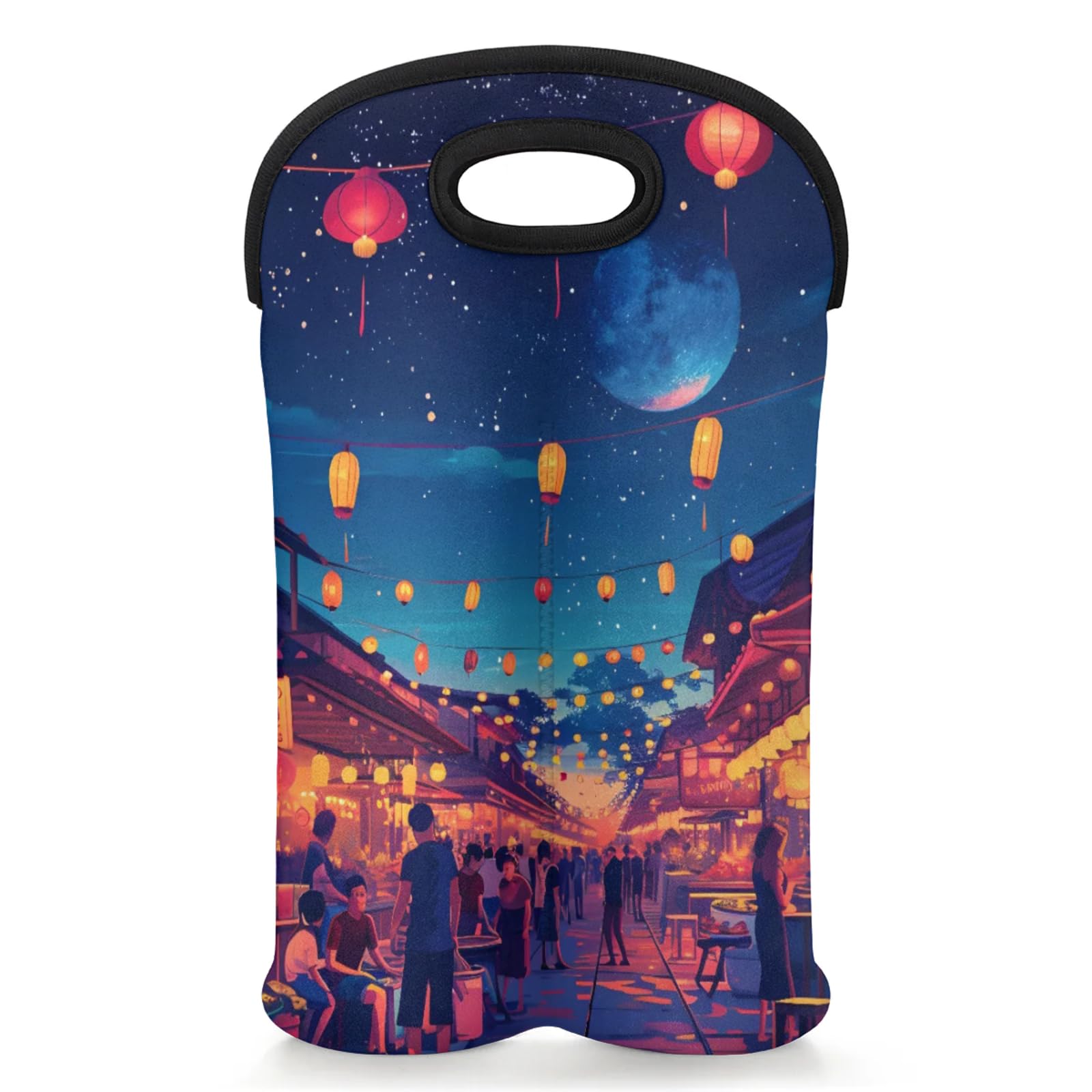 GzLeyigou 2 Bottles City Landscape Wine Bag Sleeve Totes Neoprene Protective Wine Carrier Bag for Wine,Water, Champagne, Beer, Baby Bottles,Gift 14.5 x 10 Inches
