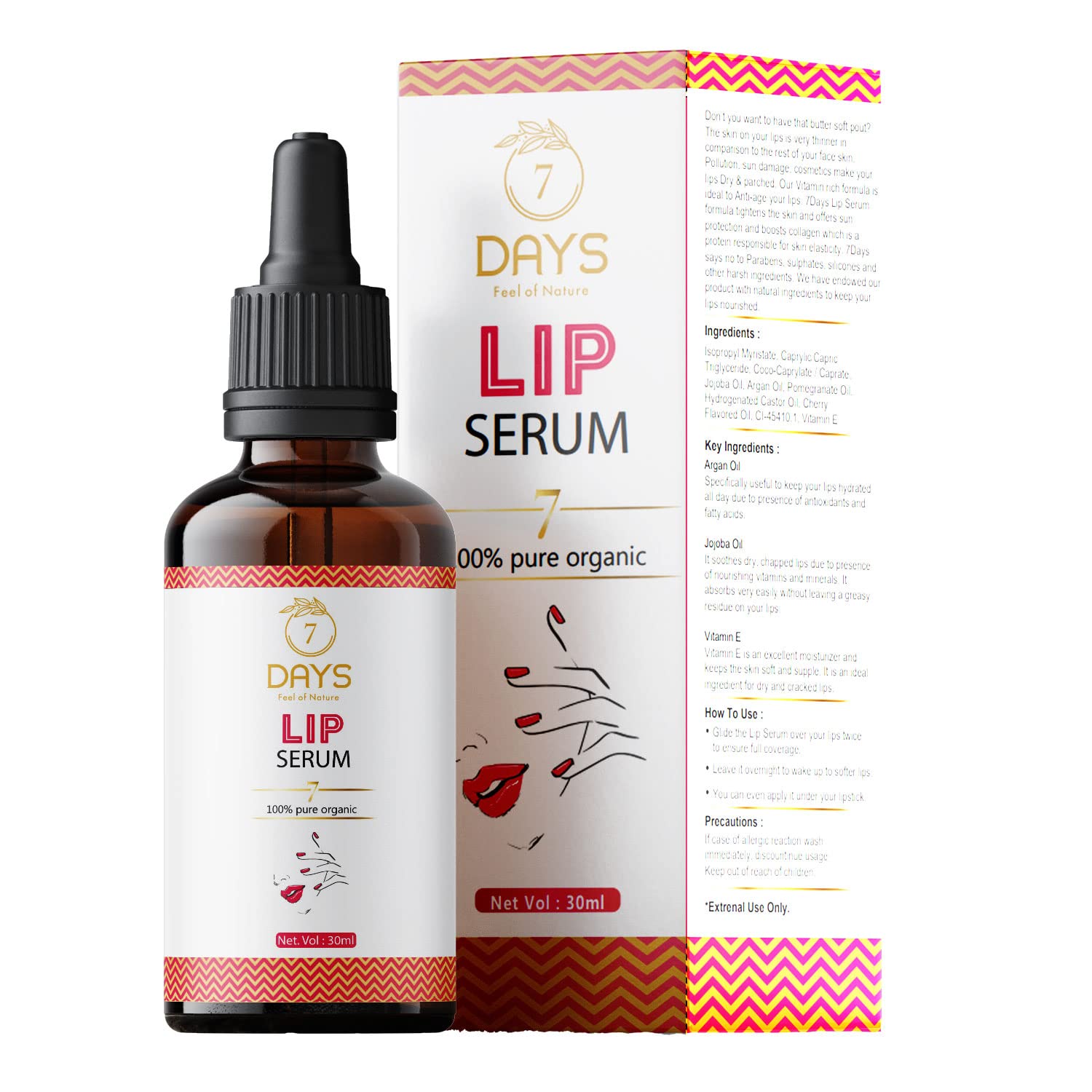 7 Days Lip Serum Oil Lightening Brightening Softening Dark Lips for Men and Women, 30 ml