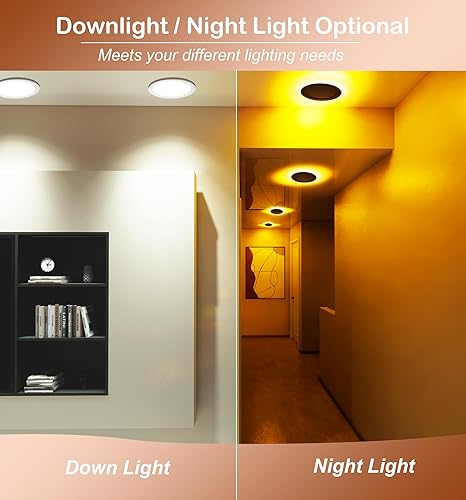 Miniatura 3 de CLOUDY BAY Paquete de 6 Lámpara de techo empotrable LED 5CCT de 8 pulgadas con luz nocturna, 2700K3000K3500K4000K5000K seleccionable, 18W 1600LM,