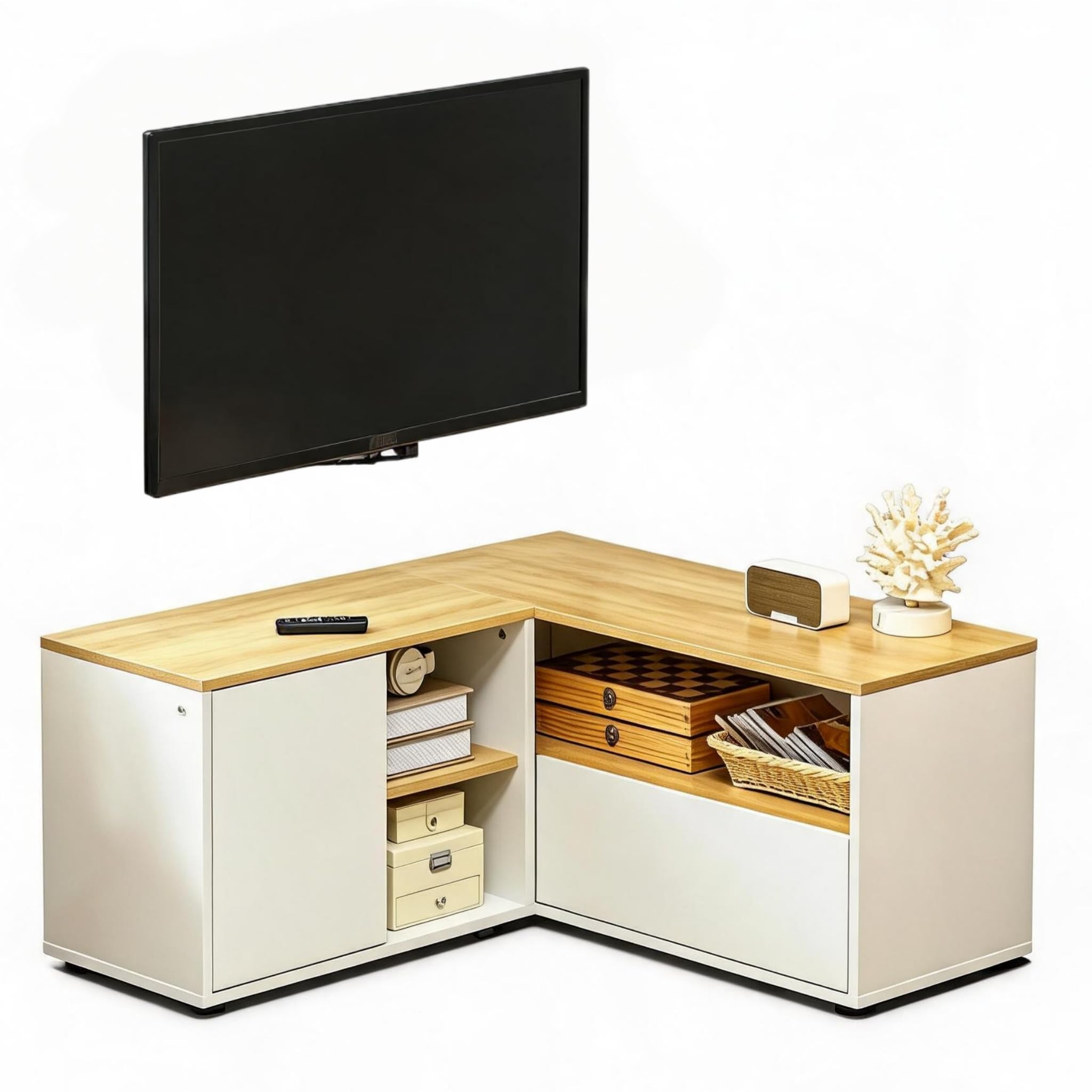 Mueble para TV de 90 cm, color blanco