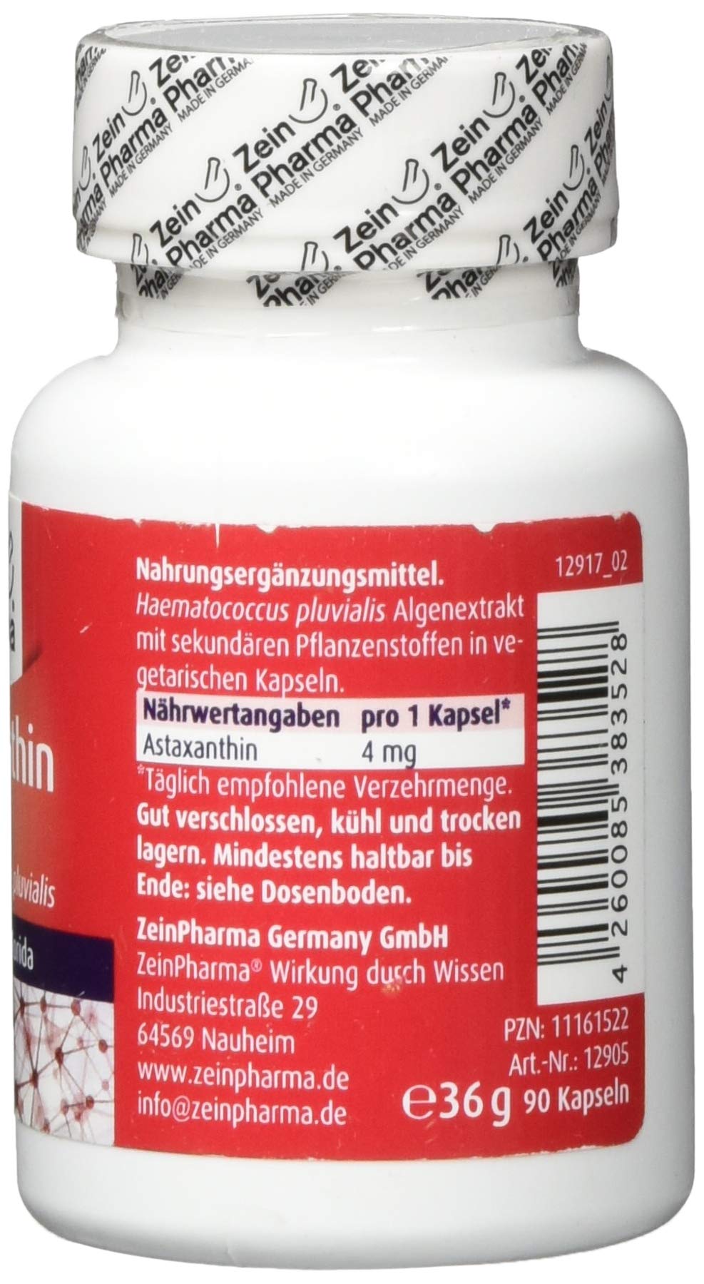 ZeinPharma Astaxanthin 4mg - 90 Kapseln (3 Monate Vorrat) • Glutenfrei, vegan, koscher & halal