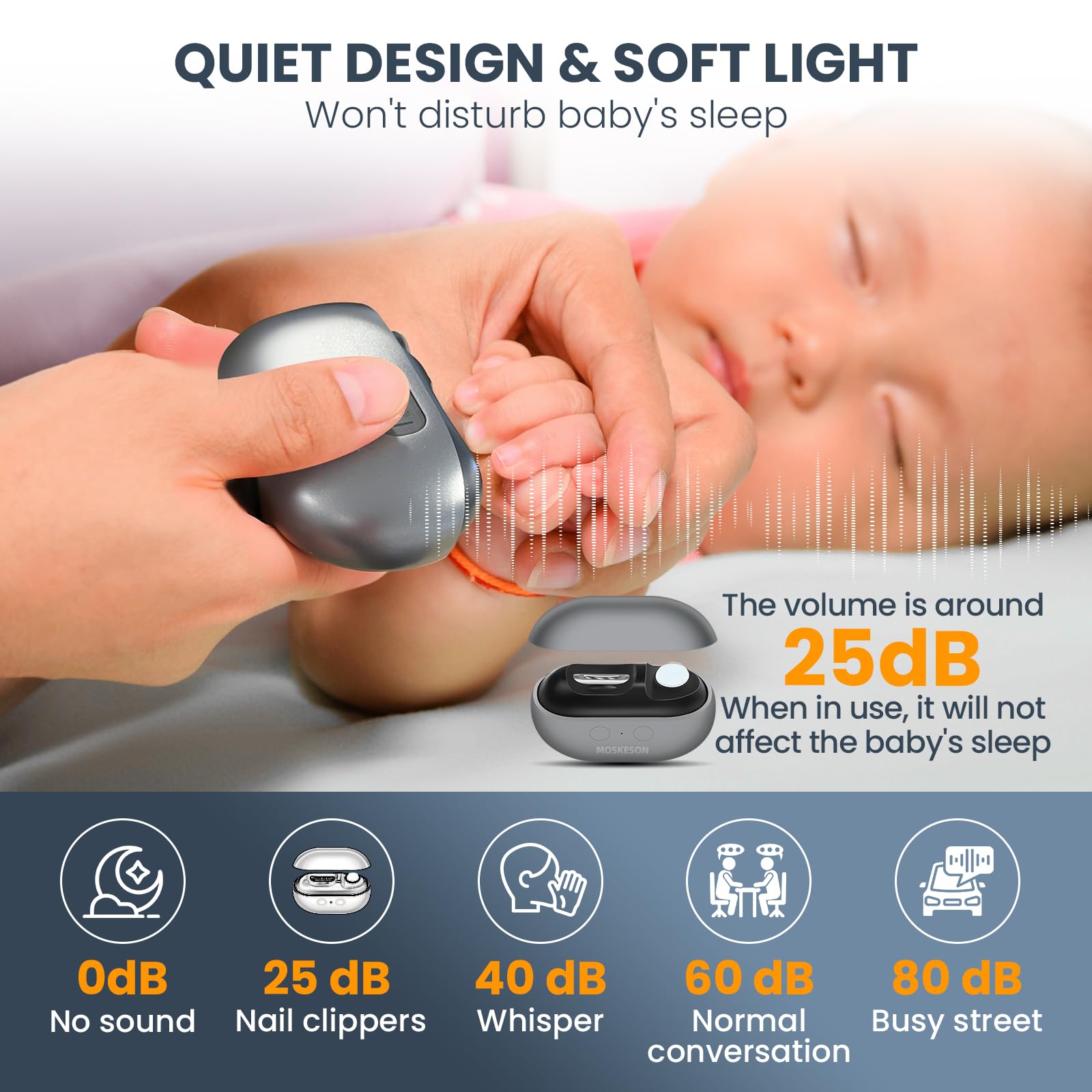 Cortaúñas eléctrico: cortaúñas automático 3 en 1, pulidor y almacenamiento de clips con luz LED, recargable por USB y 2 velocidades de marchas, cortador automático de uñas de seguridad para bebés